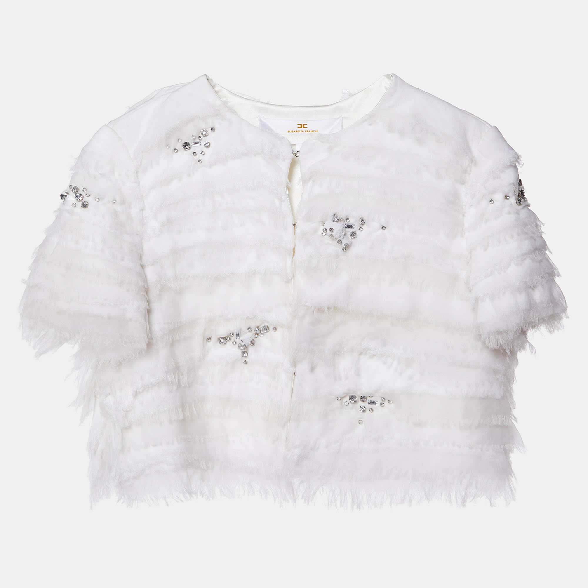 White Studded Crepe Crop Jacket