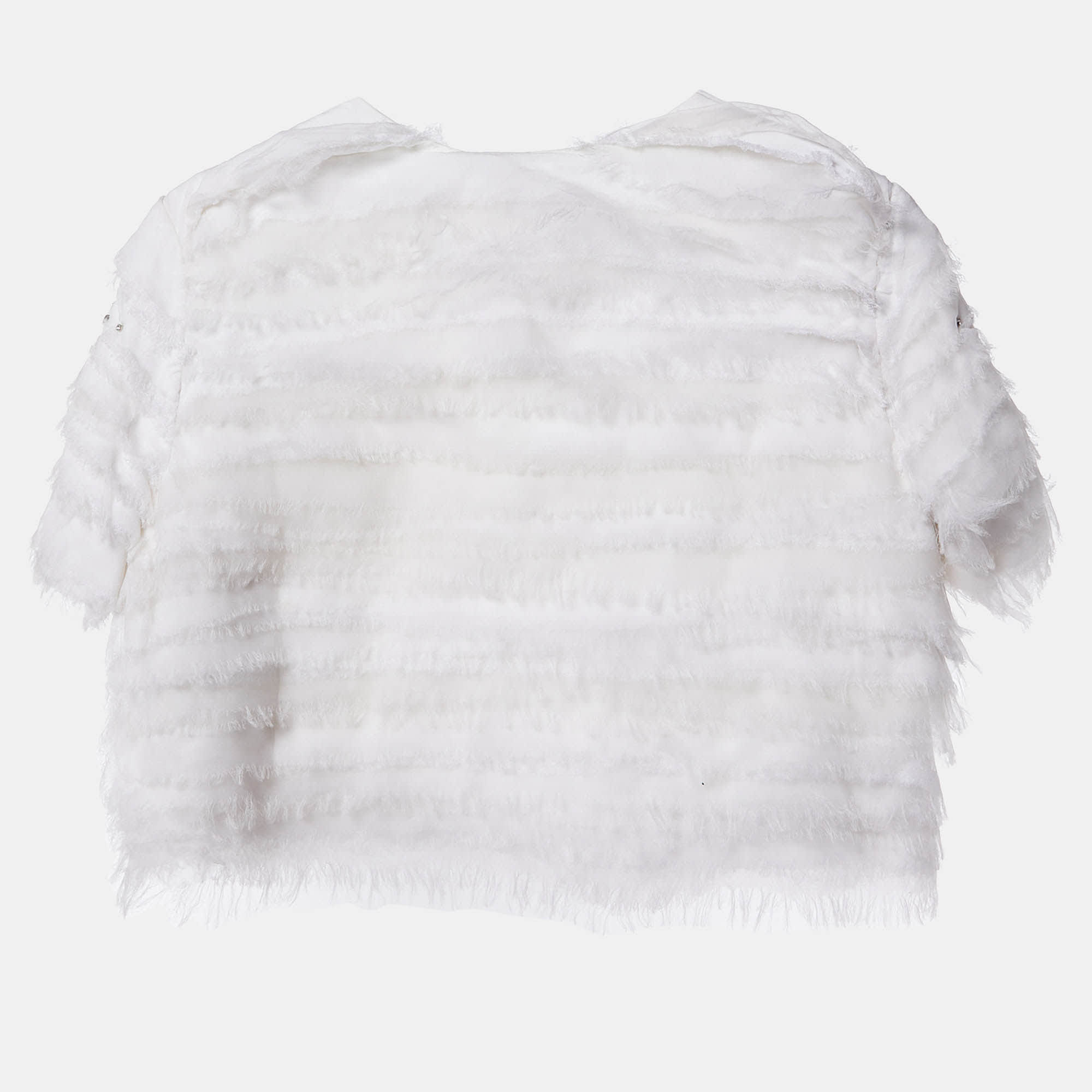 White Studded Crepe Crop Jacket