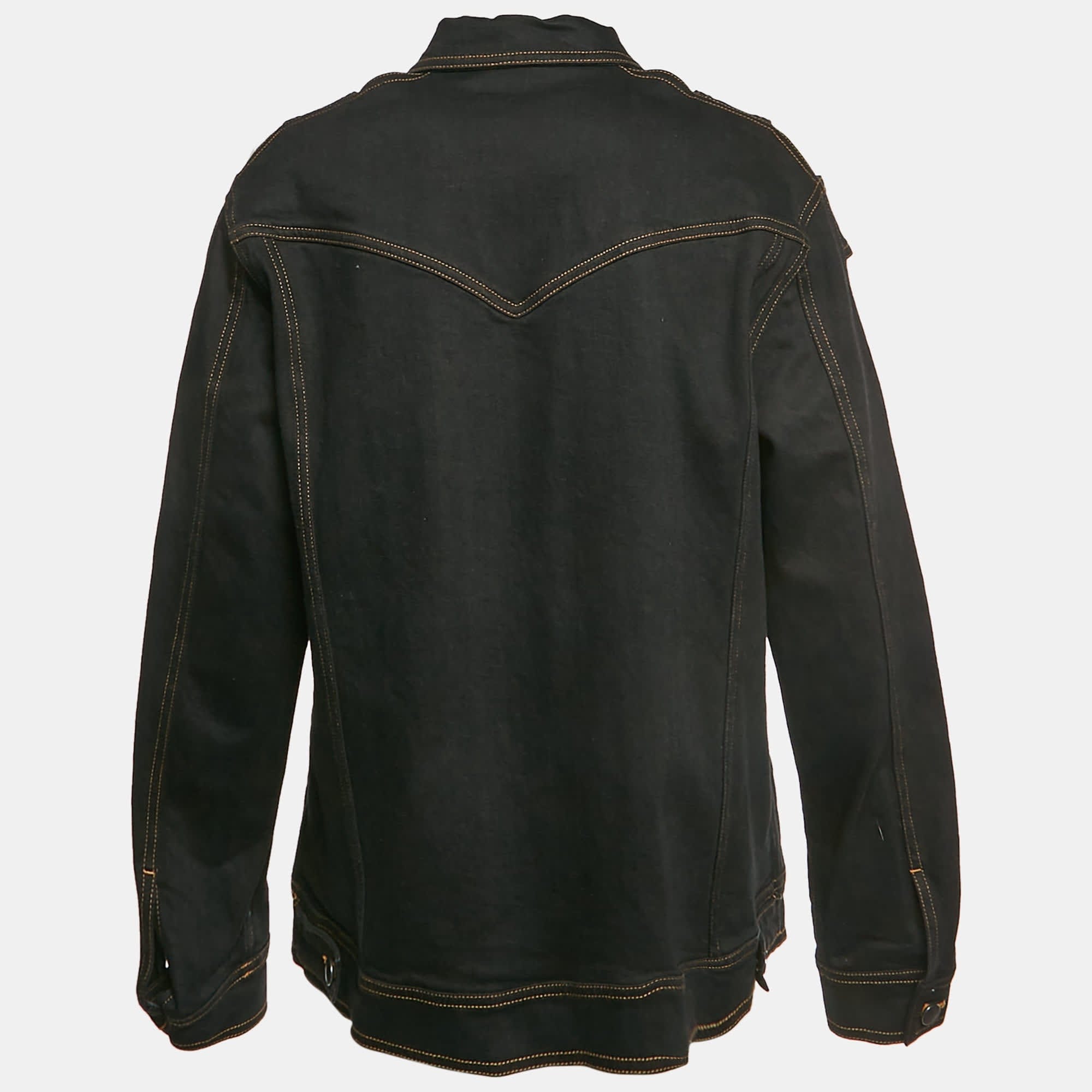 Alessandra Rich Black Denim Cutout Sleeve Jacket
