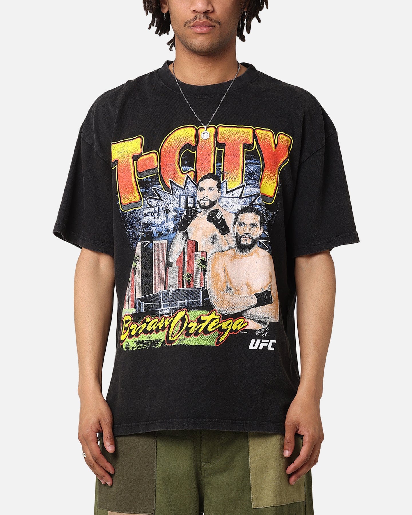 Vintage UFC By Culture Kings Brian Ortega T - City Vintage T - Shirt Black Acidwash
