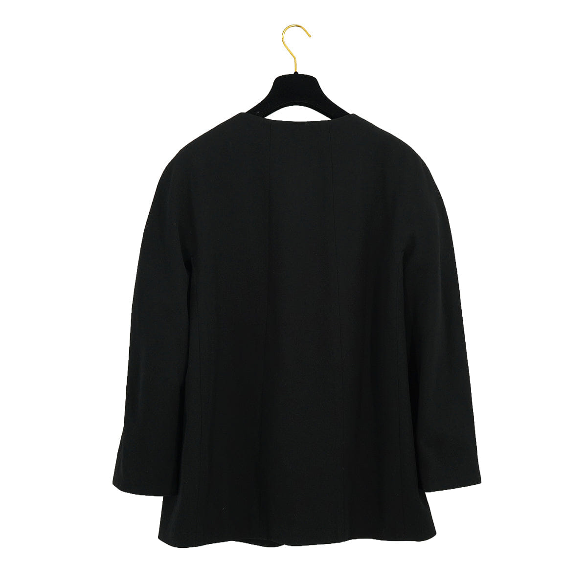 VINTAGE CHANEL COCO BUTTON NO COLLAR JACKET BLACK WOOL 42 RTW 90332936