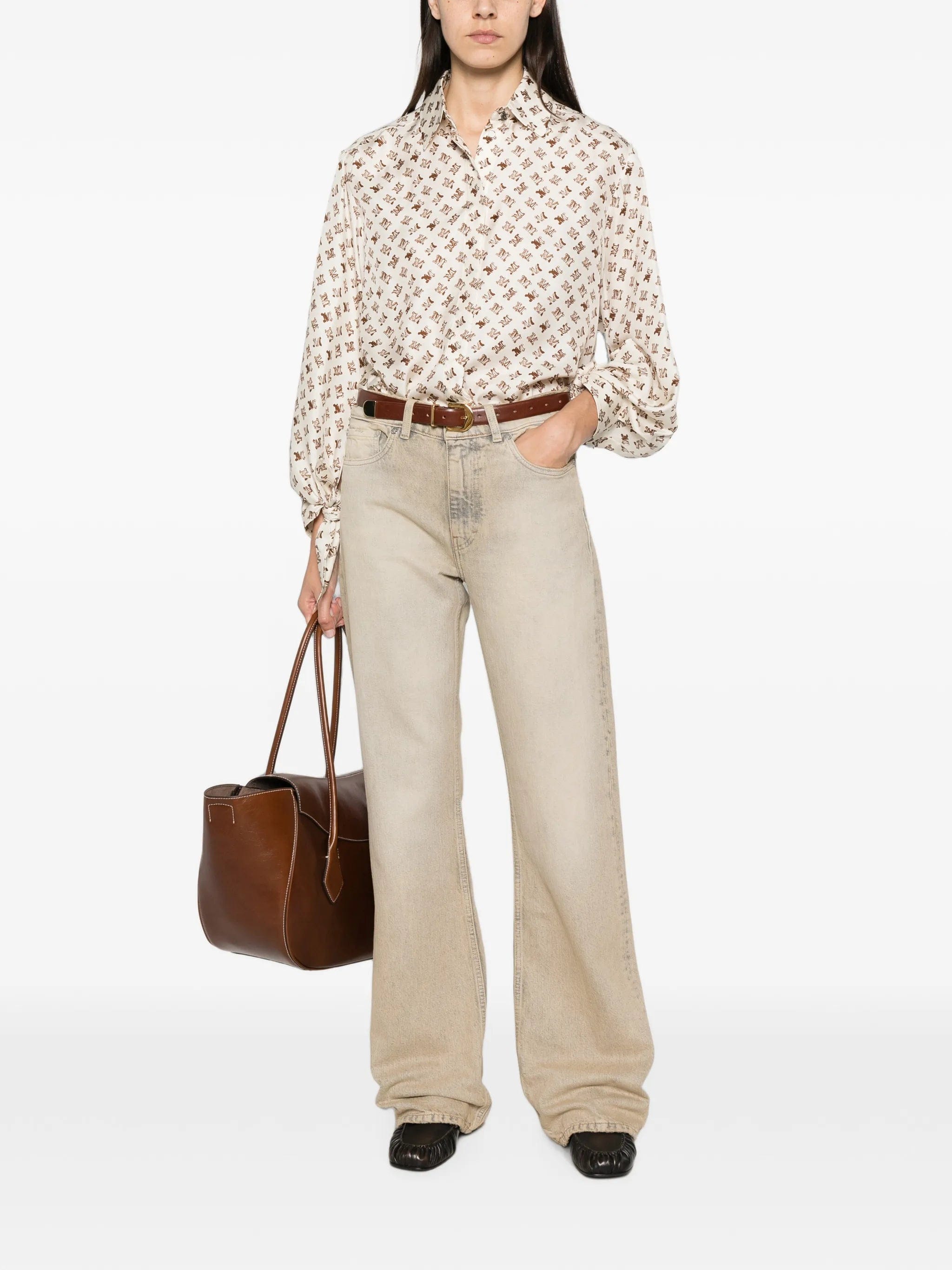 Max Mara logo - print tie - cuff shirt