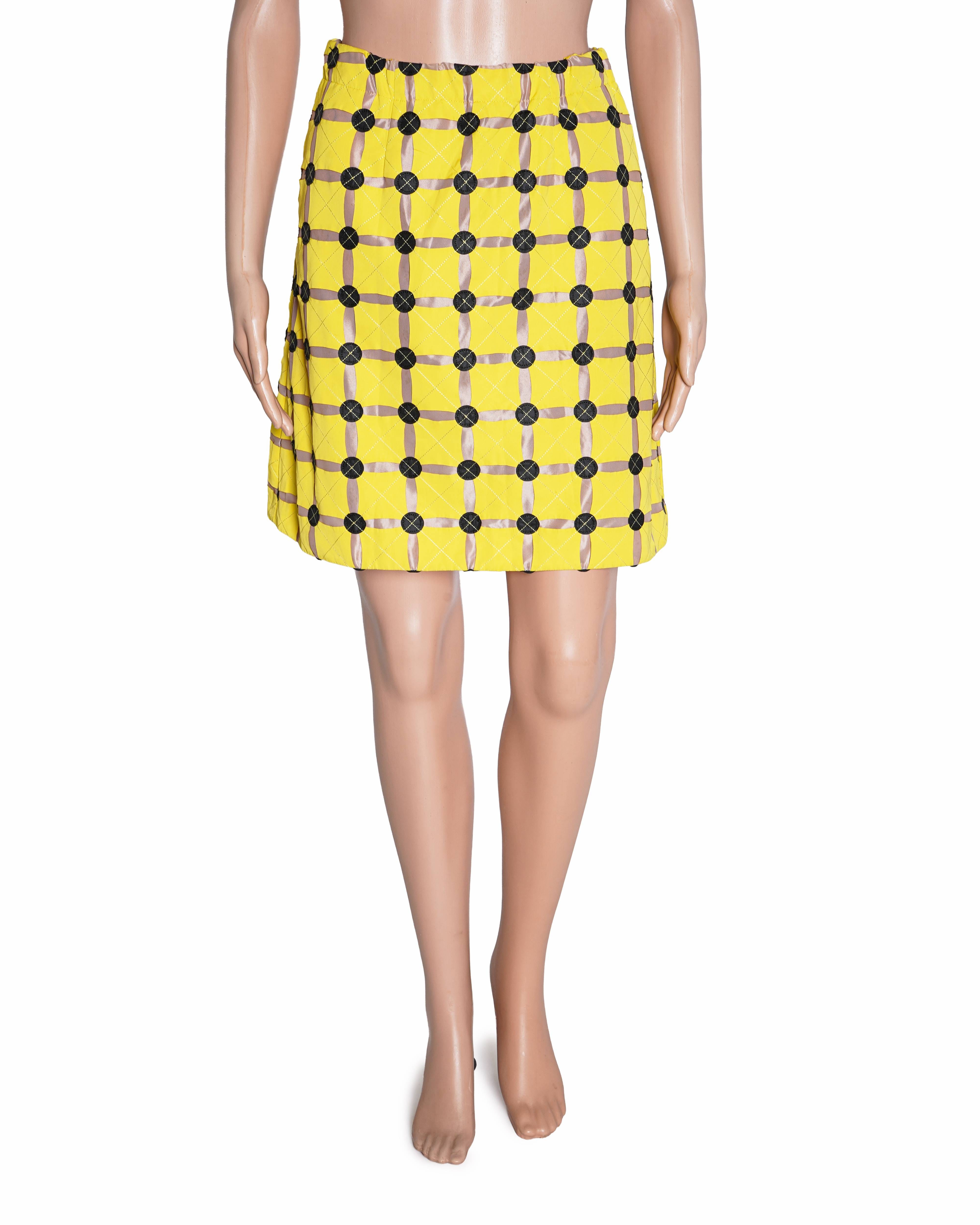 Marni Plaid Citron Yellow Circle - Print Mini Skirt