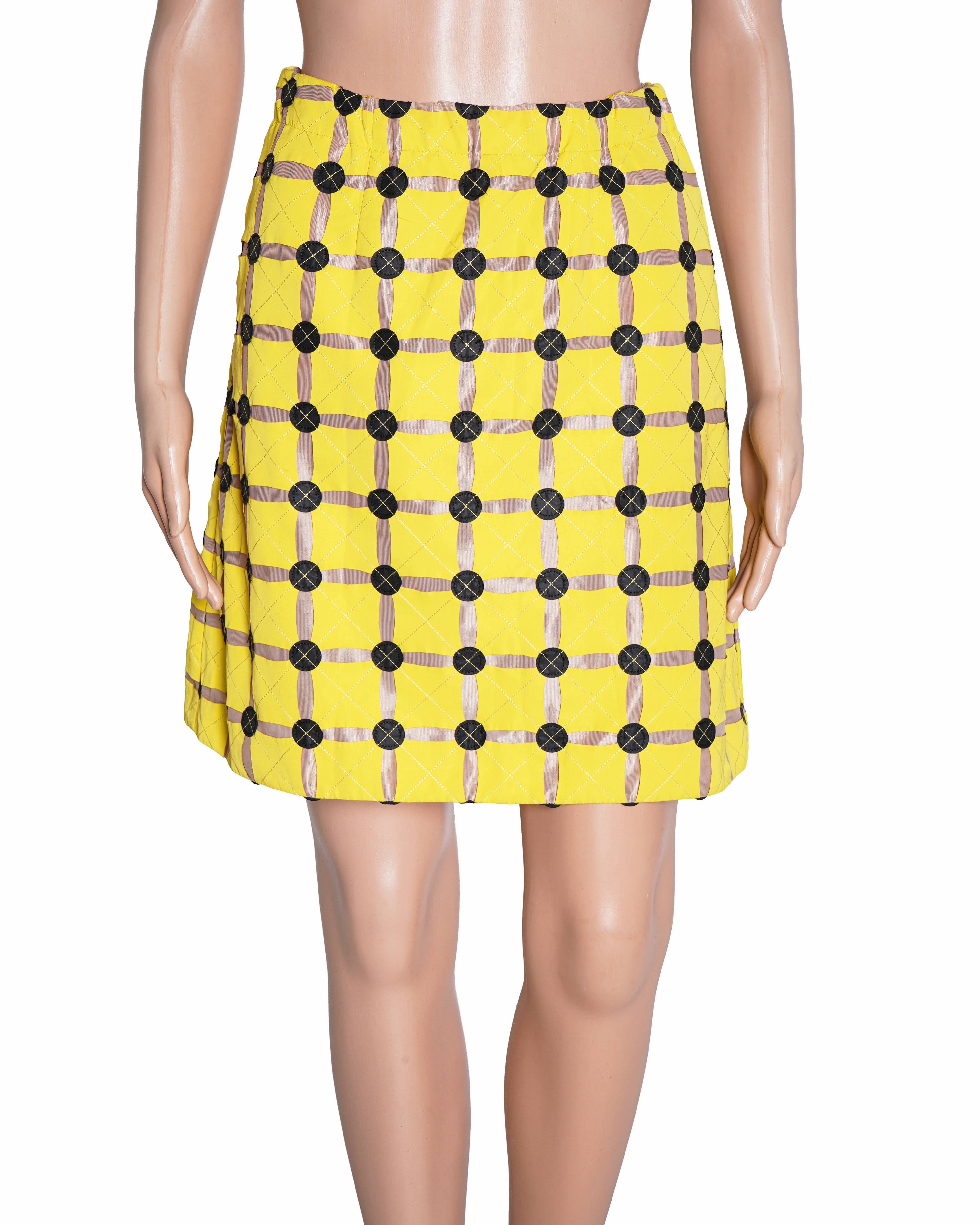 Marni Plaid Citron Yellow Circle - Print Mini Skirt