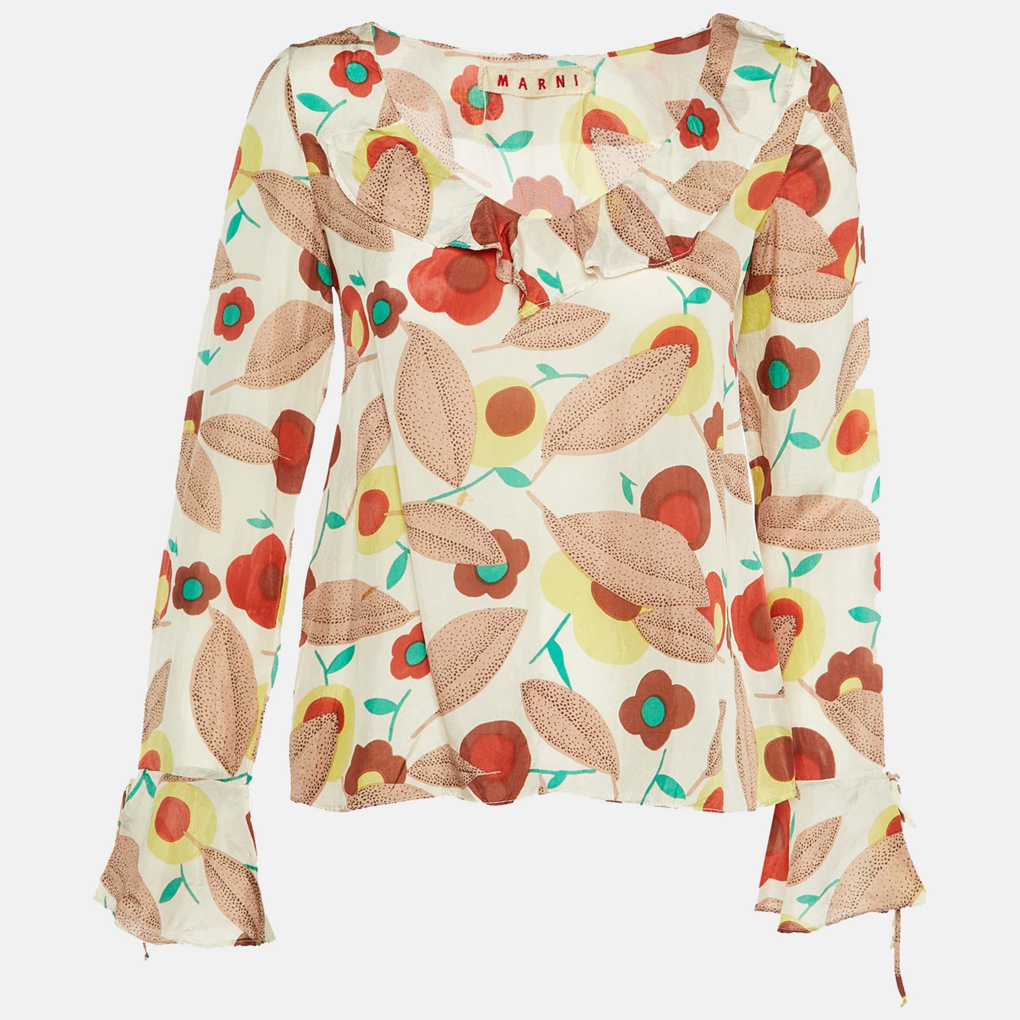 SILK Multicolor Floral Printed Silk Top