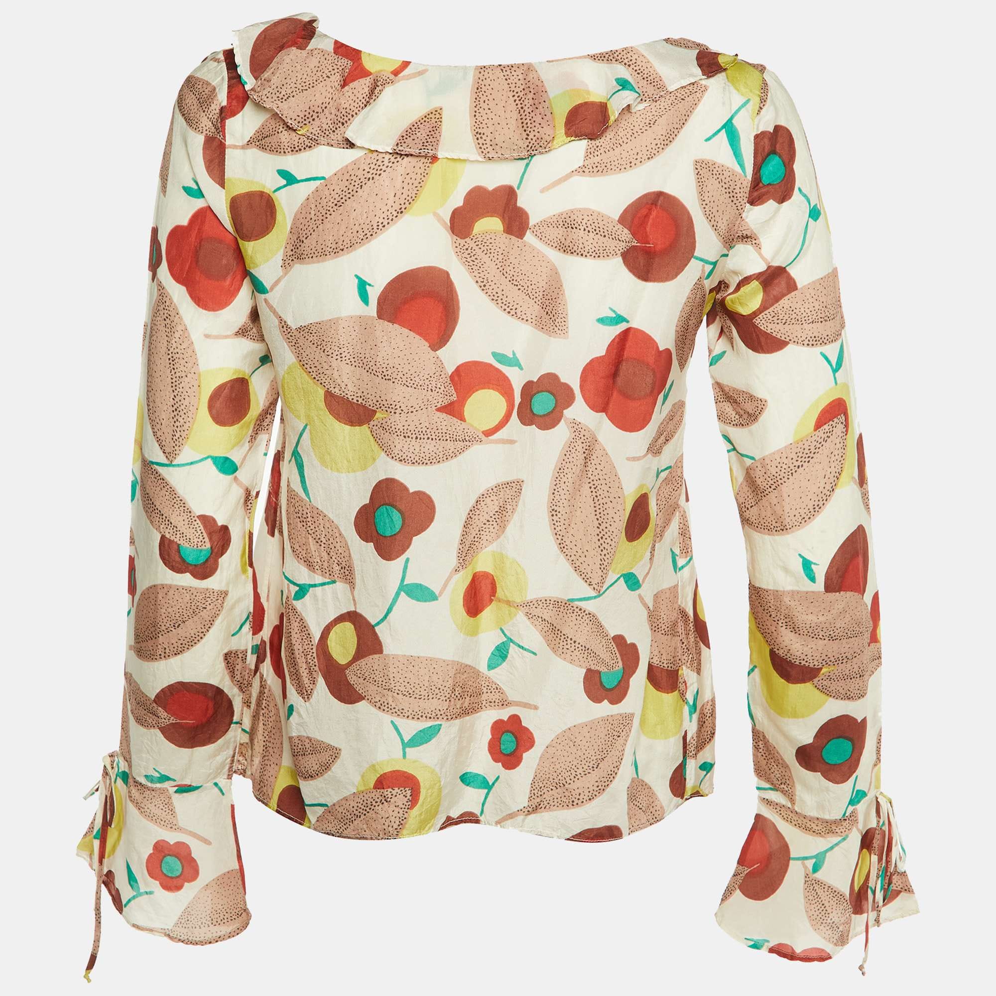 SILK Multicolor Floral Printed Silk Top