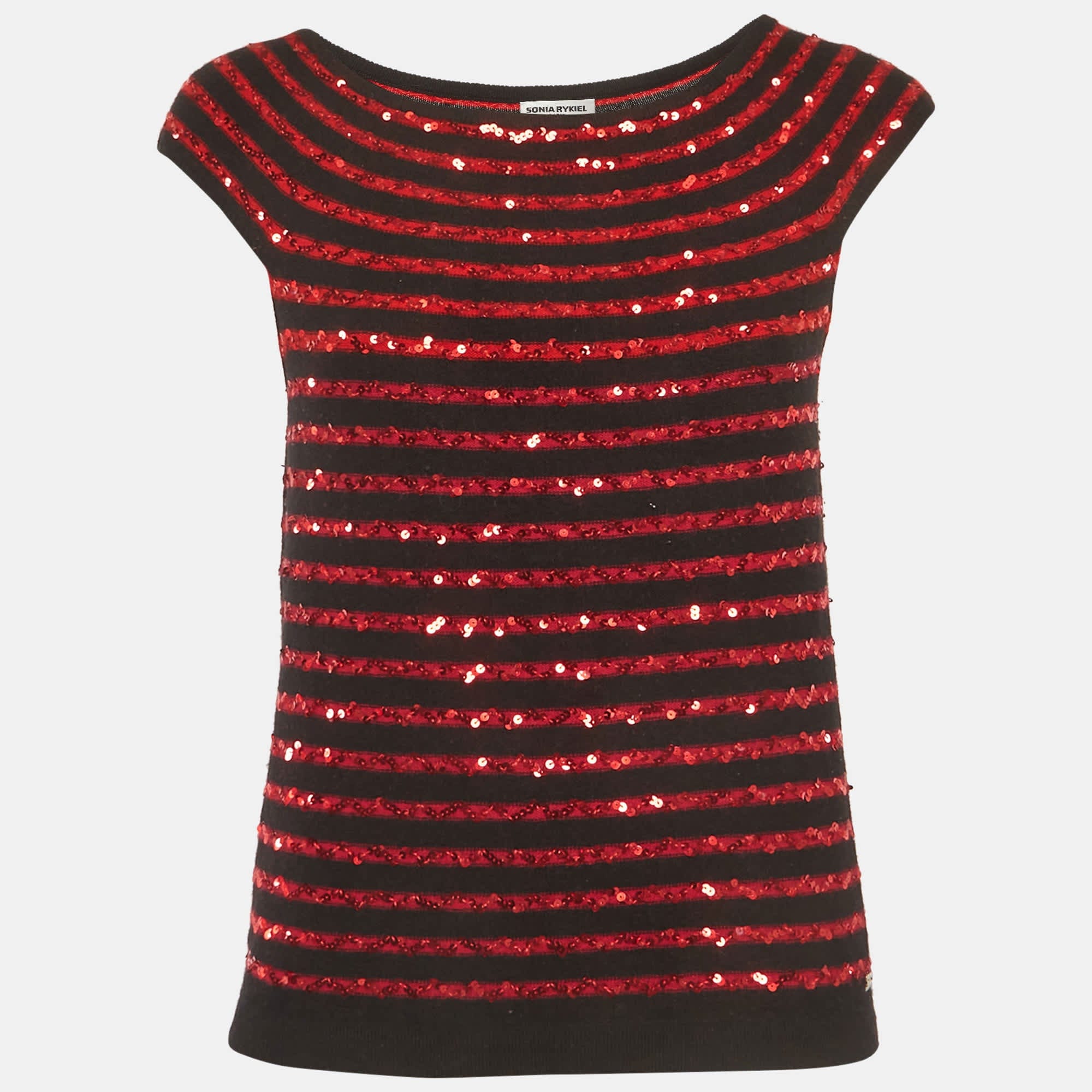 Sonia Rykiel Black/red Sequin Striped Cashmere Top