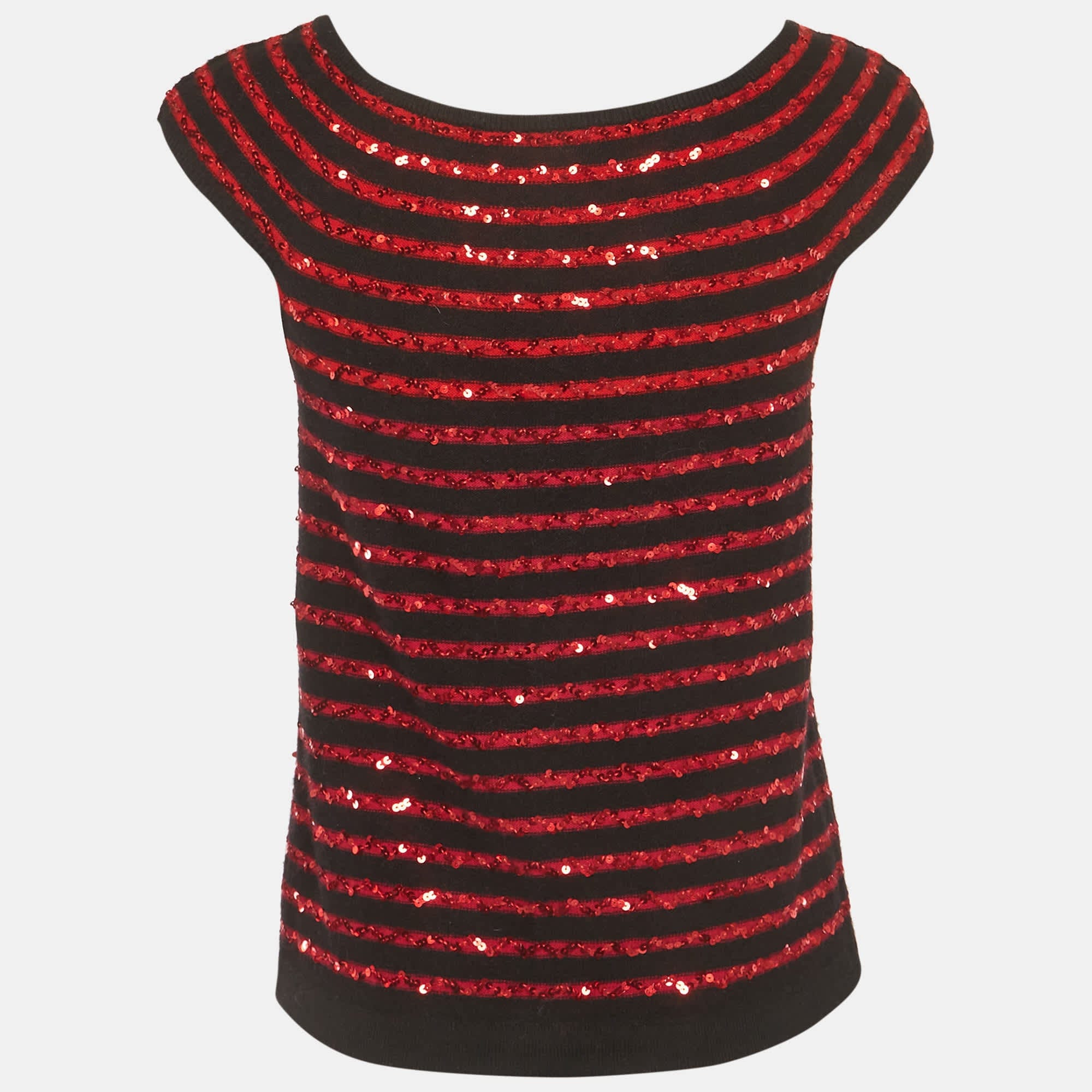 Sonia Rykiel Black/red Sequin Striped Cashmere Top