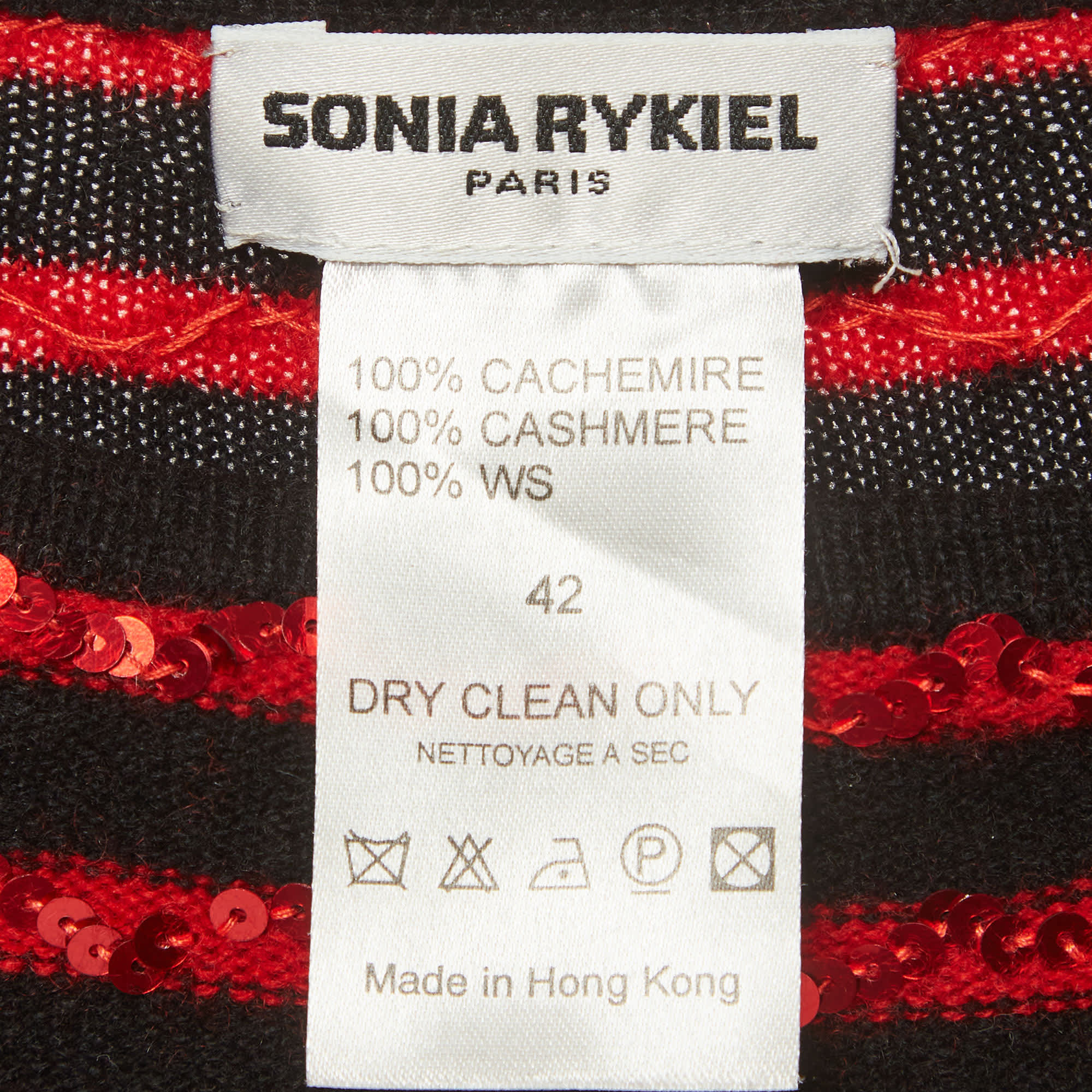 Sonia Rykiel Black/red Sequin Striped Cashmere Top