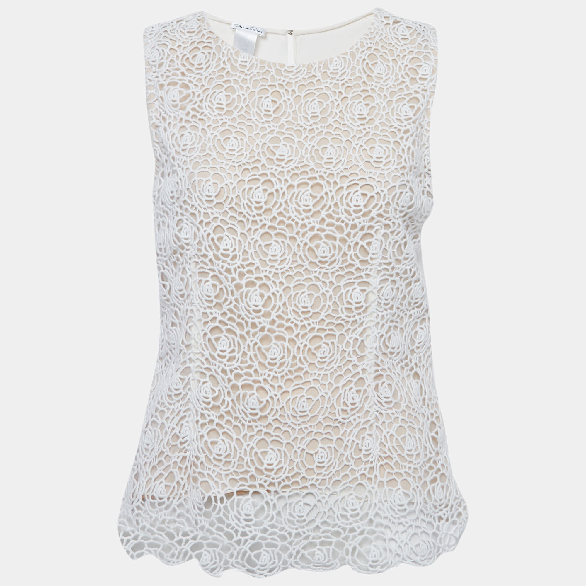 White Lace And Crepe Sleeveless Top