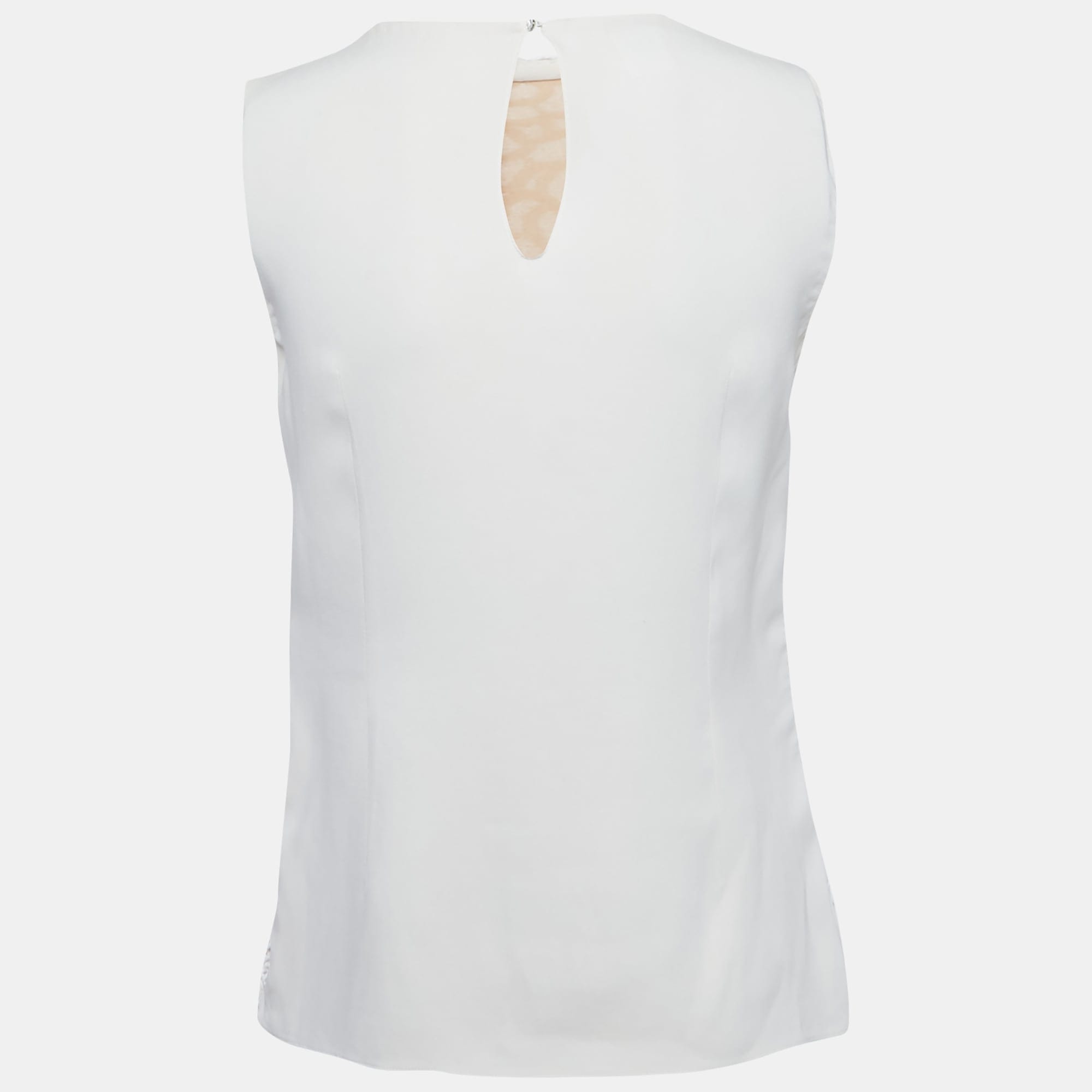 White Lace And Crepe Sleeveless Top