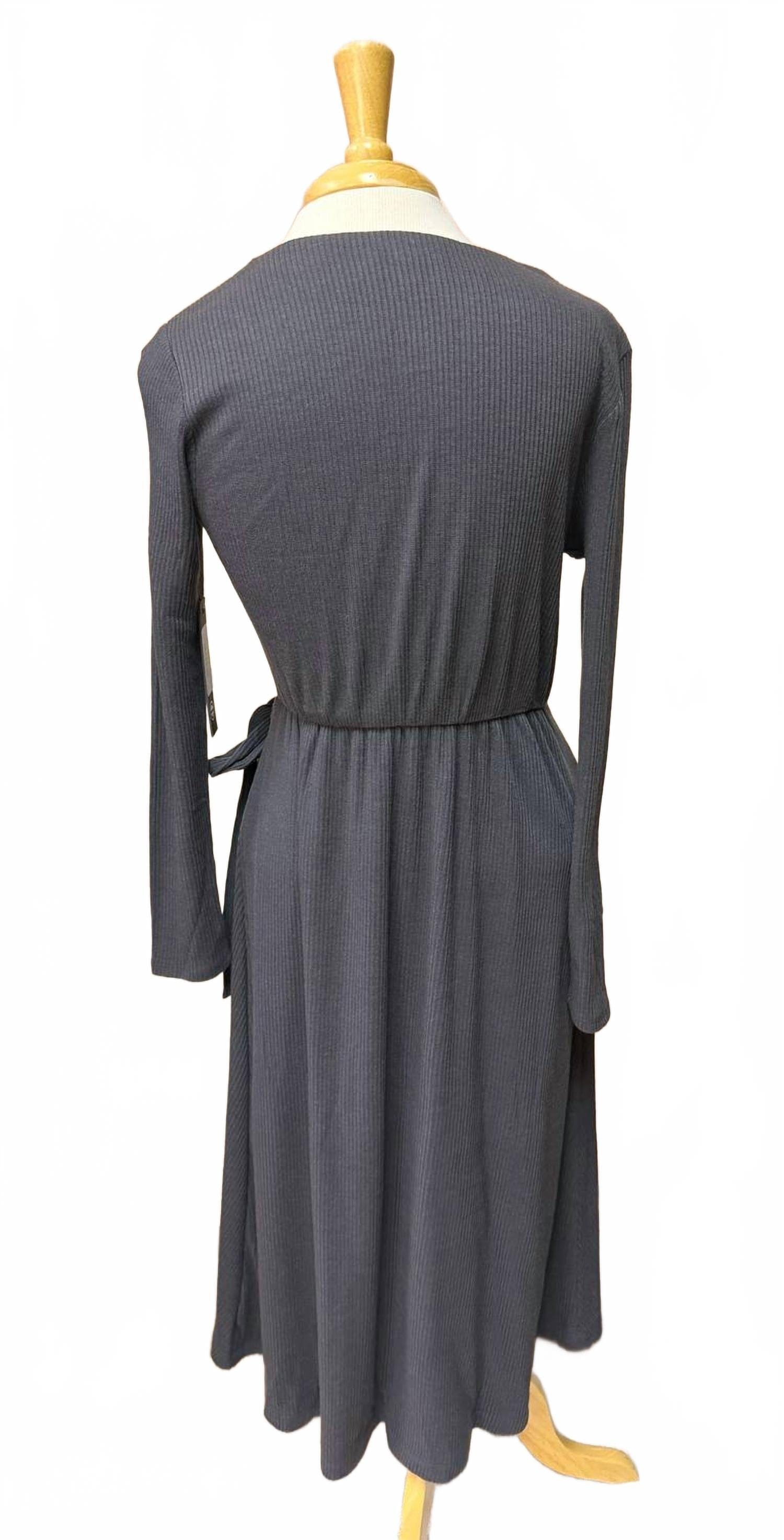 Knit Women's V Neck Wrap Knit Dress In Blue