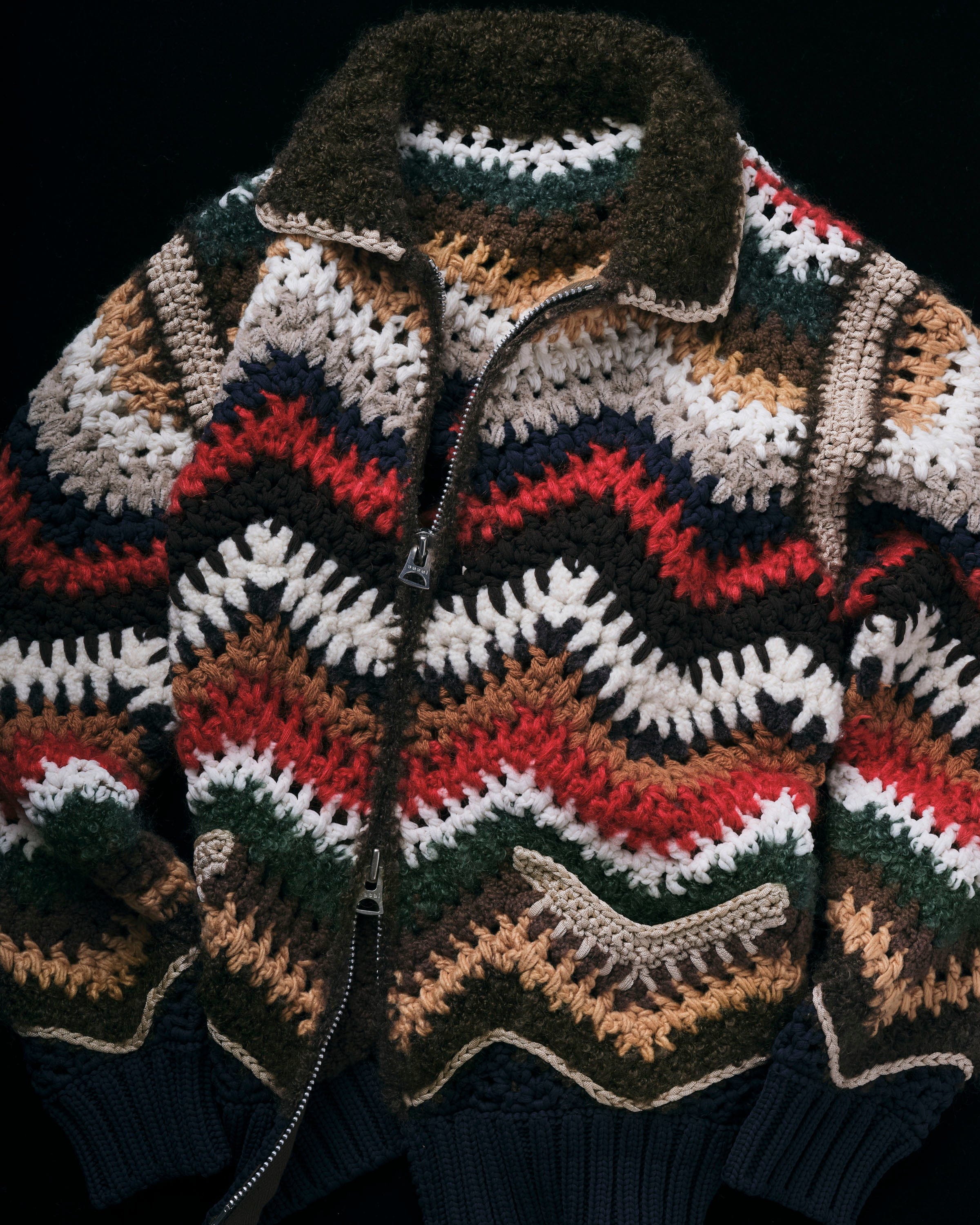 CROCHET Mix Crochet Knit Blouson