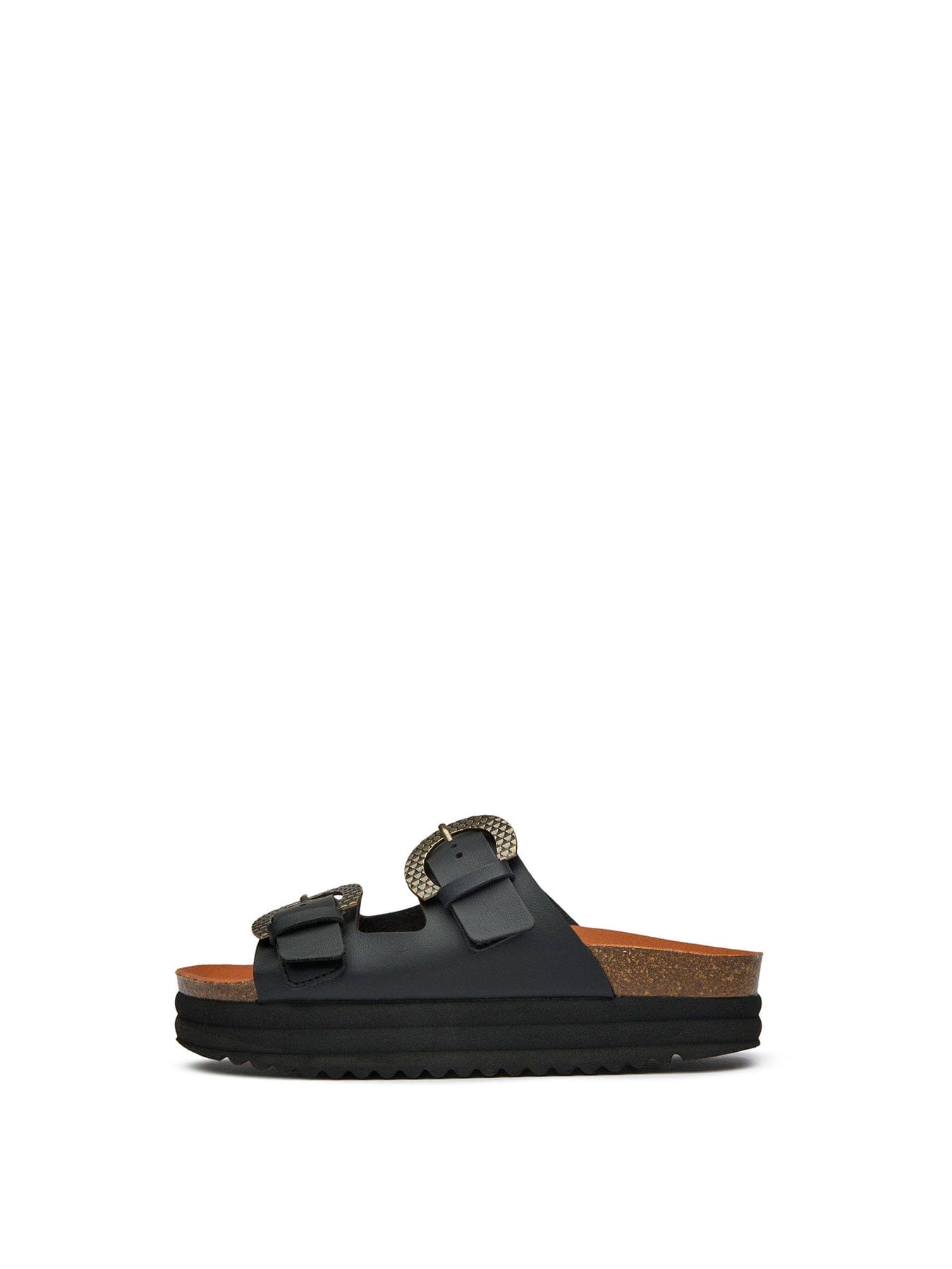 V.gan Vegan Plum Footbed Reptile Sandals Black