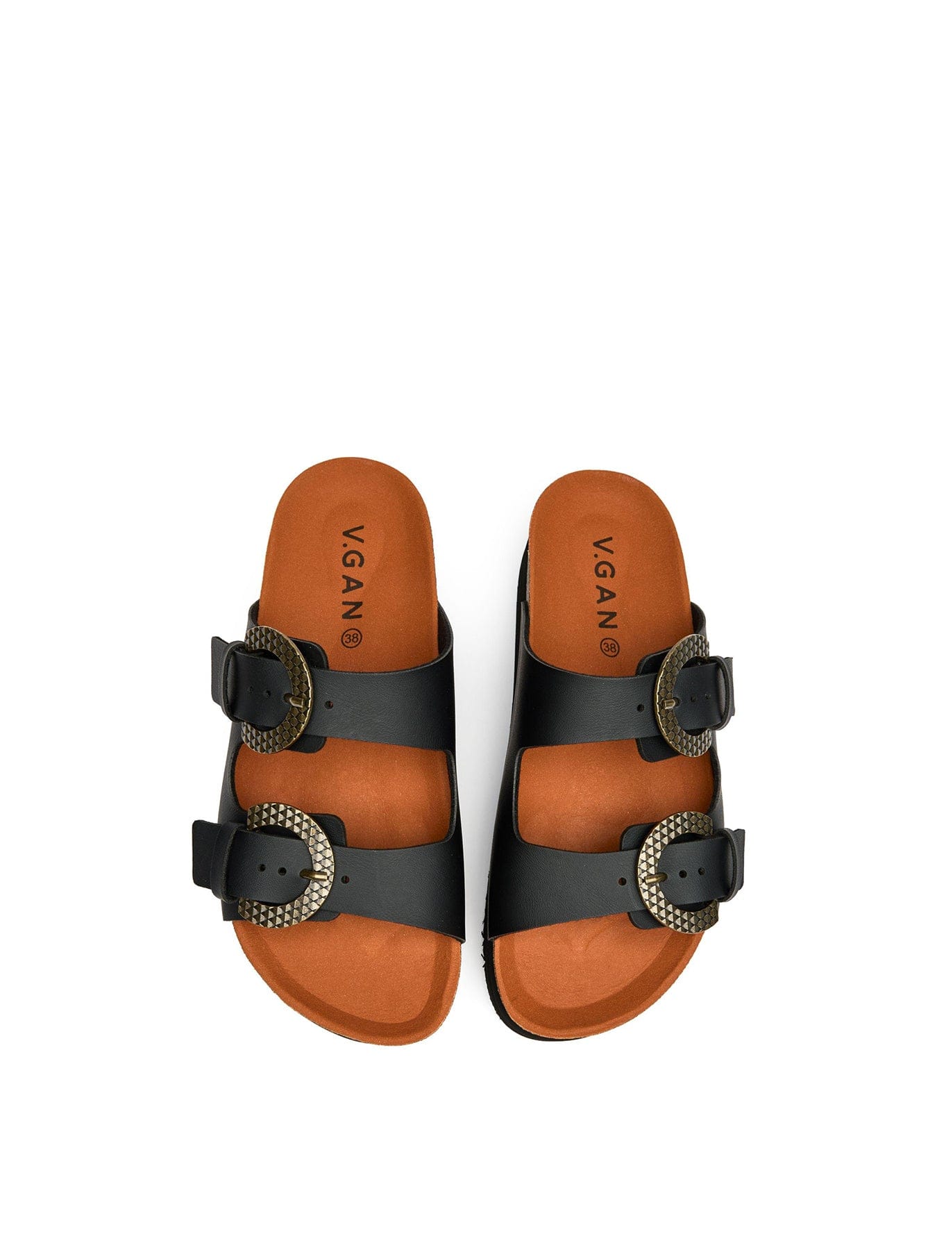 V.gan Vegan Plum Footbed Reptile Sandals Black