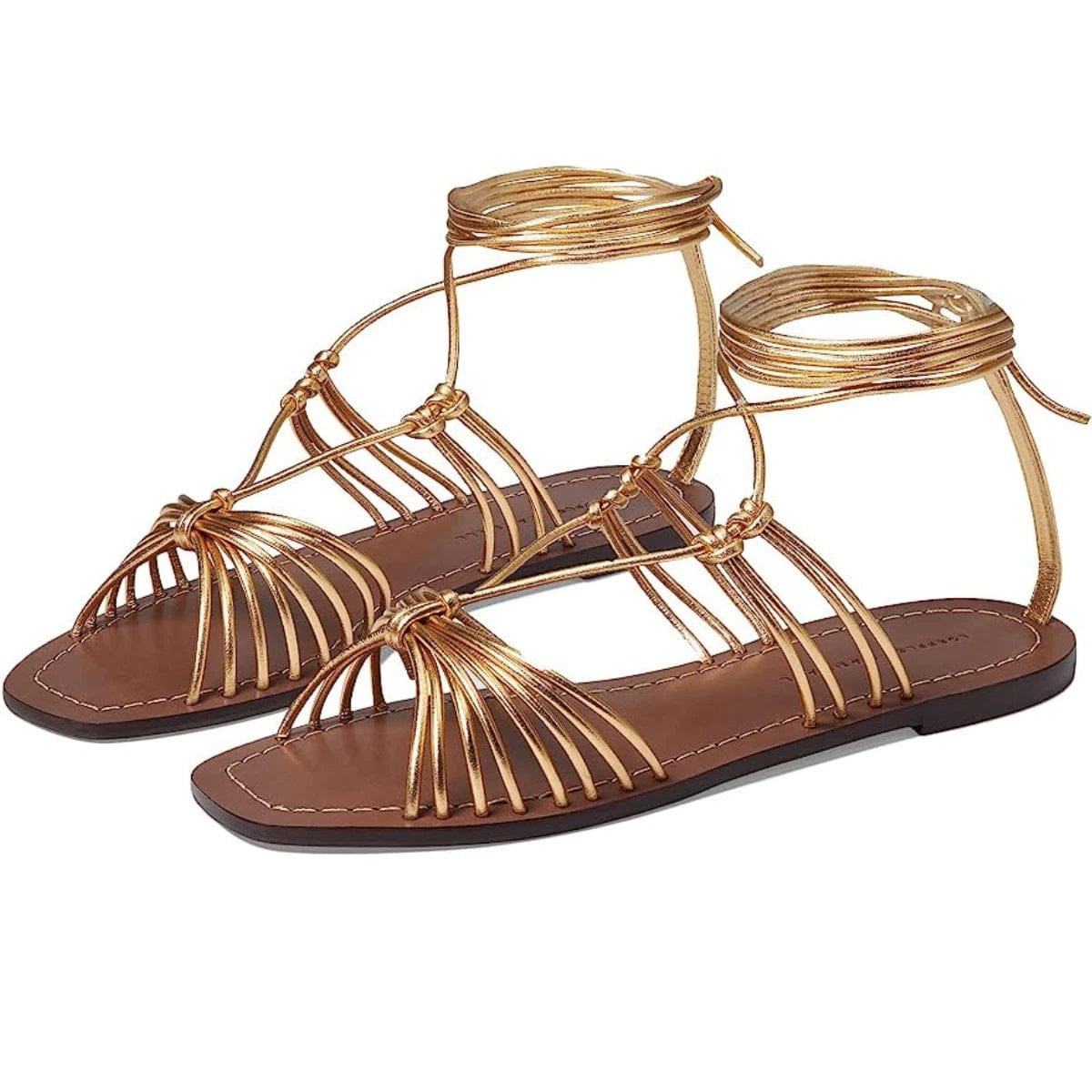 Loeffler Randall Romy Flat Sandals Women's Gold Leather Square Toe HTAT1634