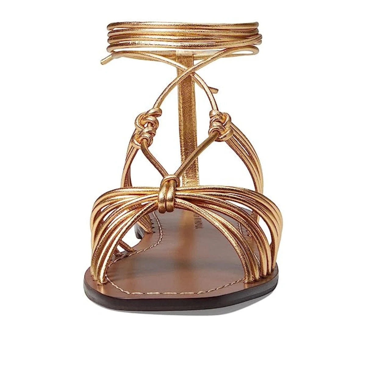 Loeffler Randall Romy Flat Sandals Women's Gold Leather Square Toe HTAT1634