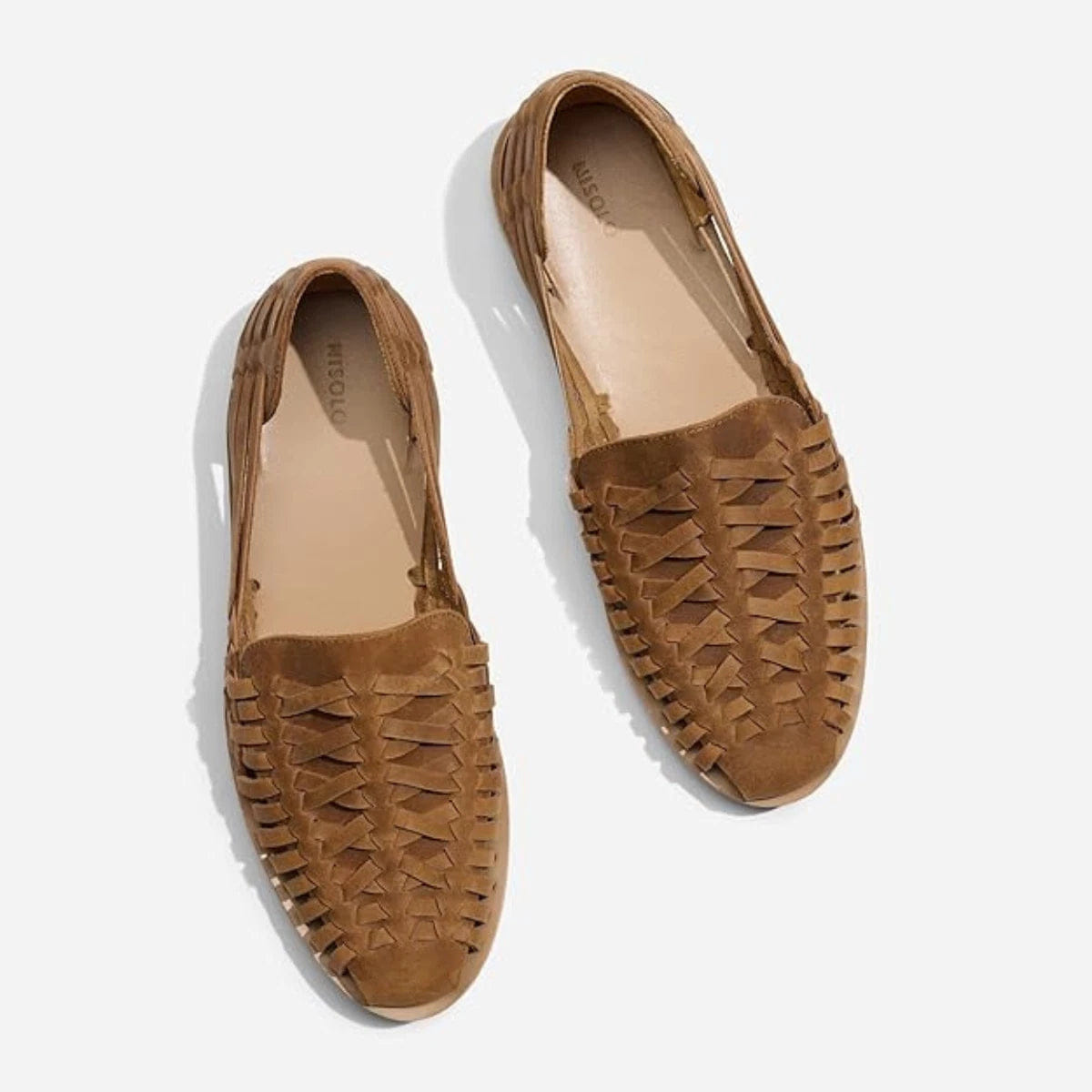 Nisolo Huarache Sandals Women's Brown Leather Round Toe Slip - On RHS8506