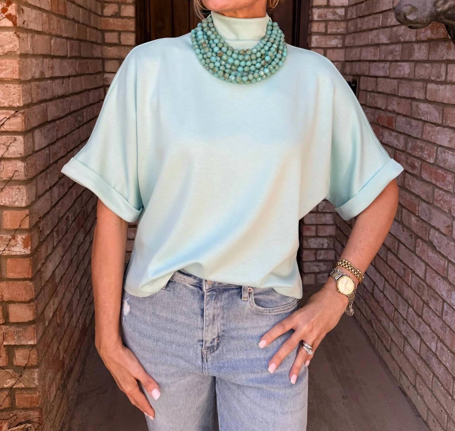 Blue Seafoam Scuba Top In Light Blue