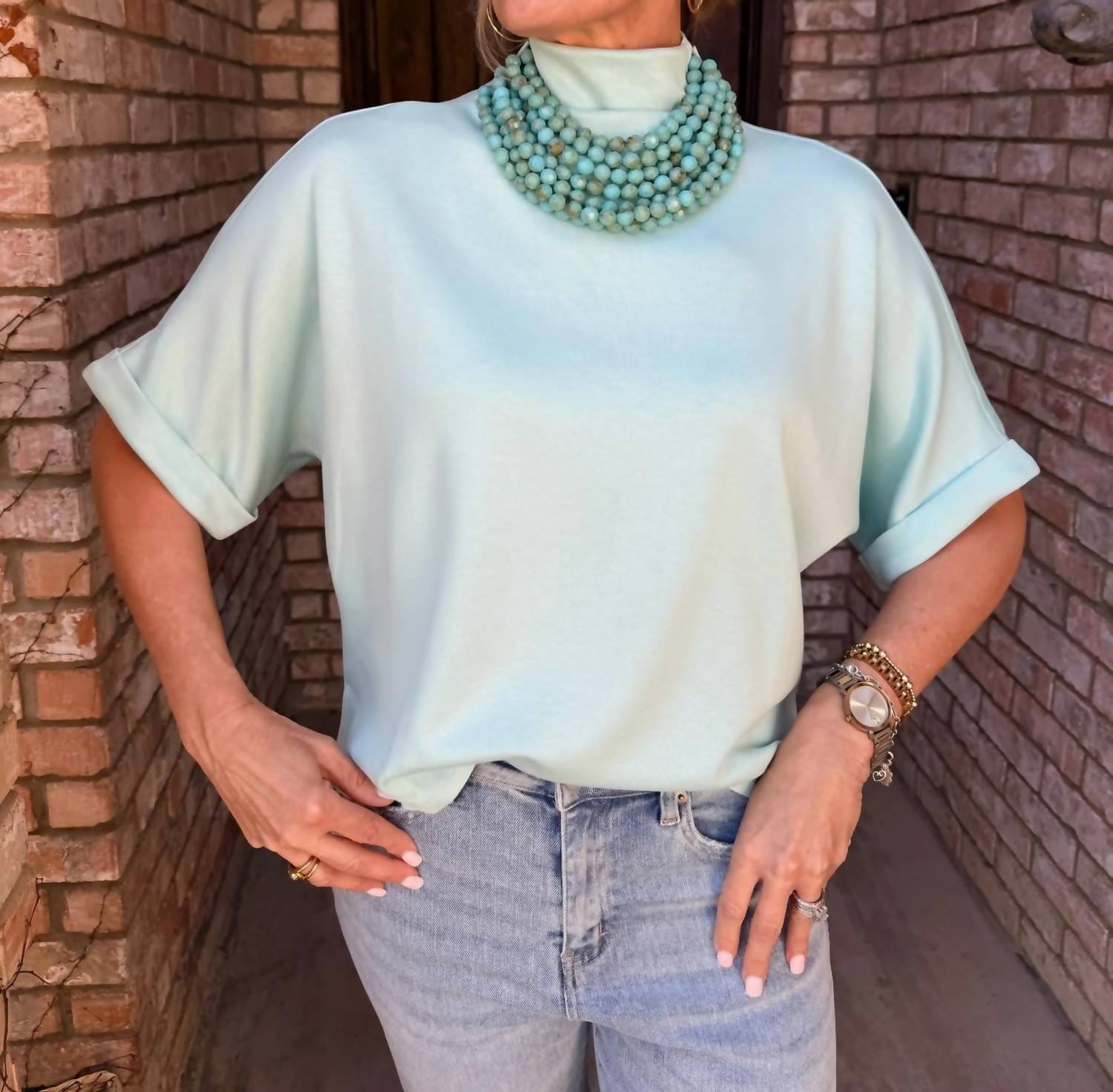 Blue Seafoam Scuba Top In Light Blue