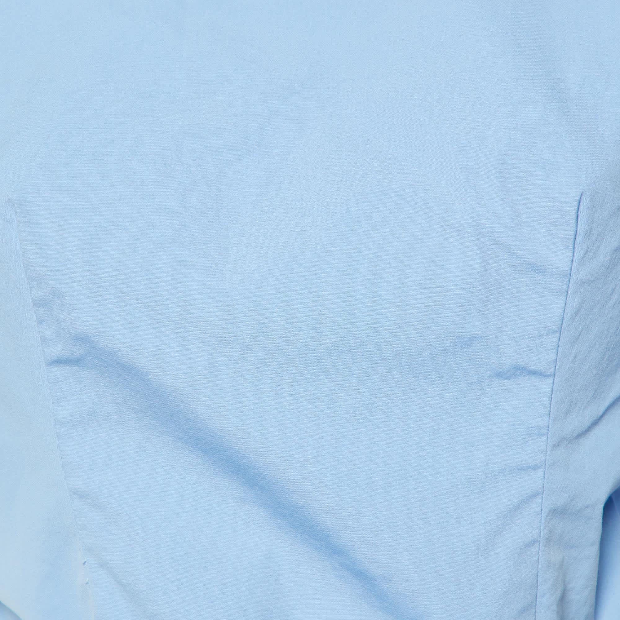 Blue Cotton Off - Shoulder Tie - Up Waist Detail Top