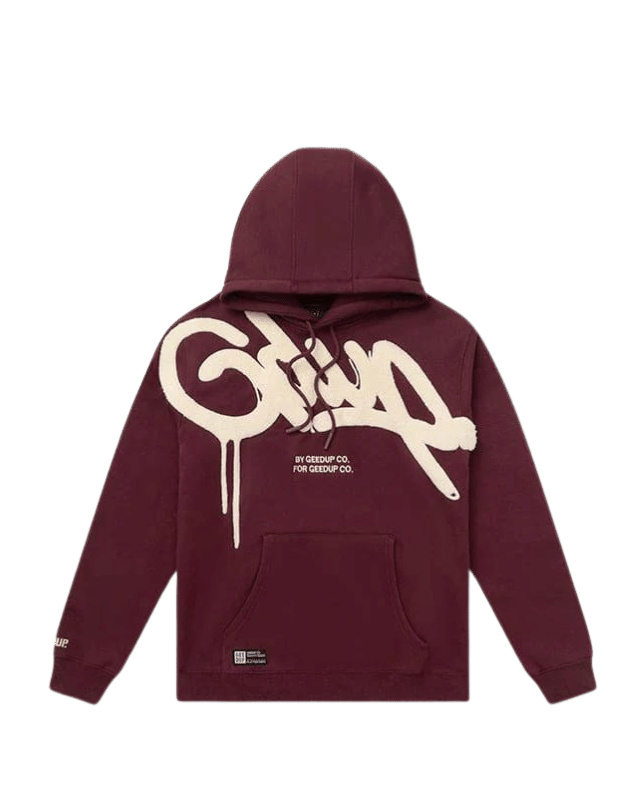 Geedup Handstyle Hoodie Maroon Cream