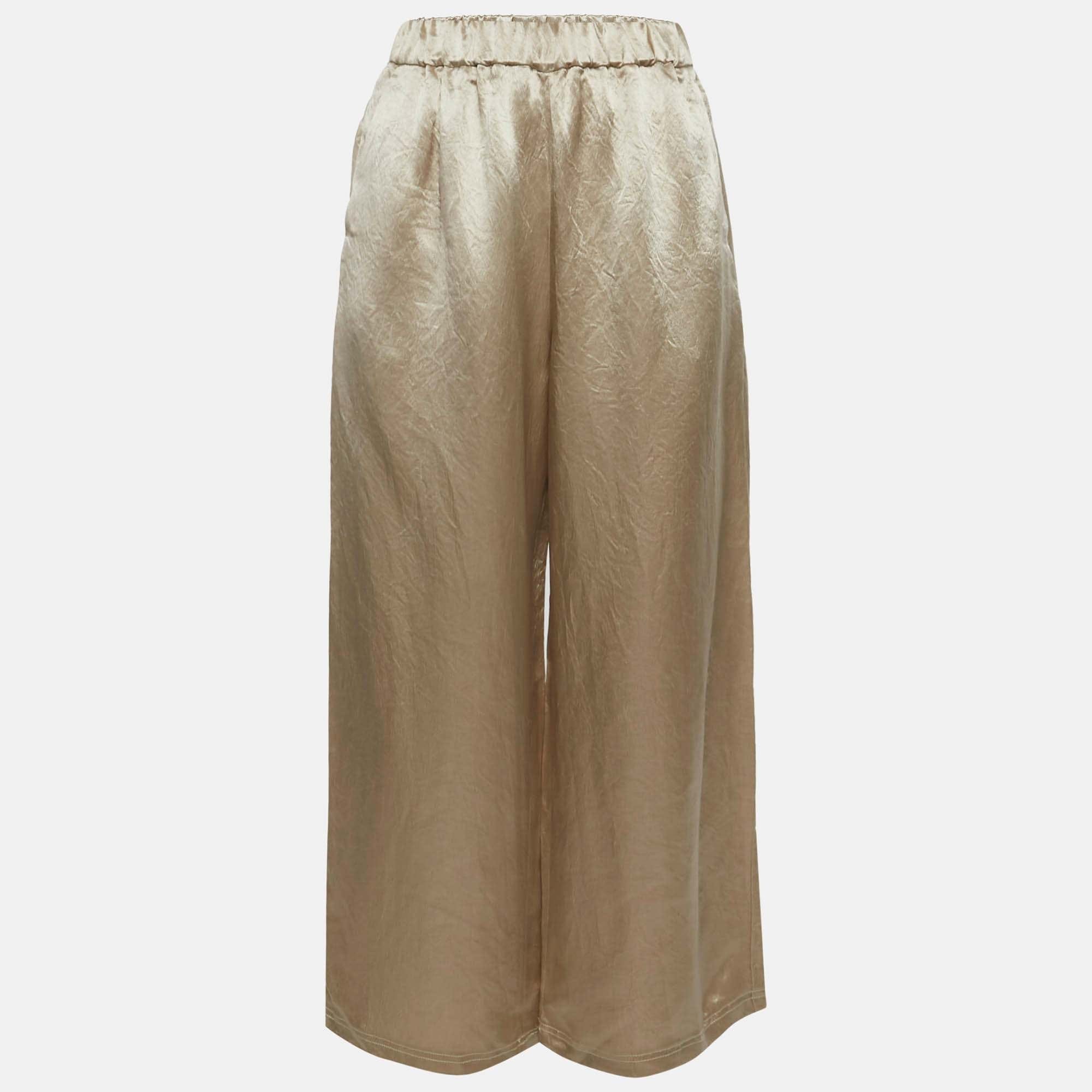 Max Mara Champagne Satin Wide Leg Trousers