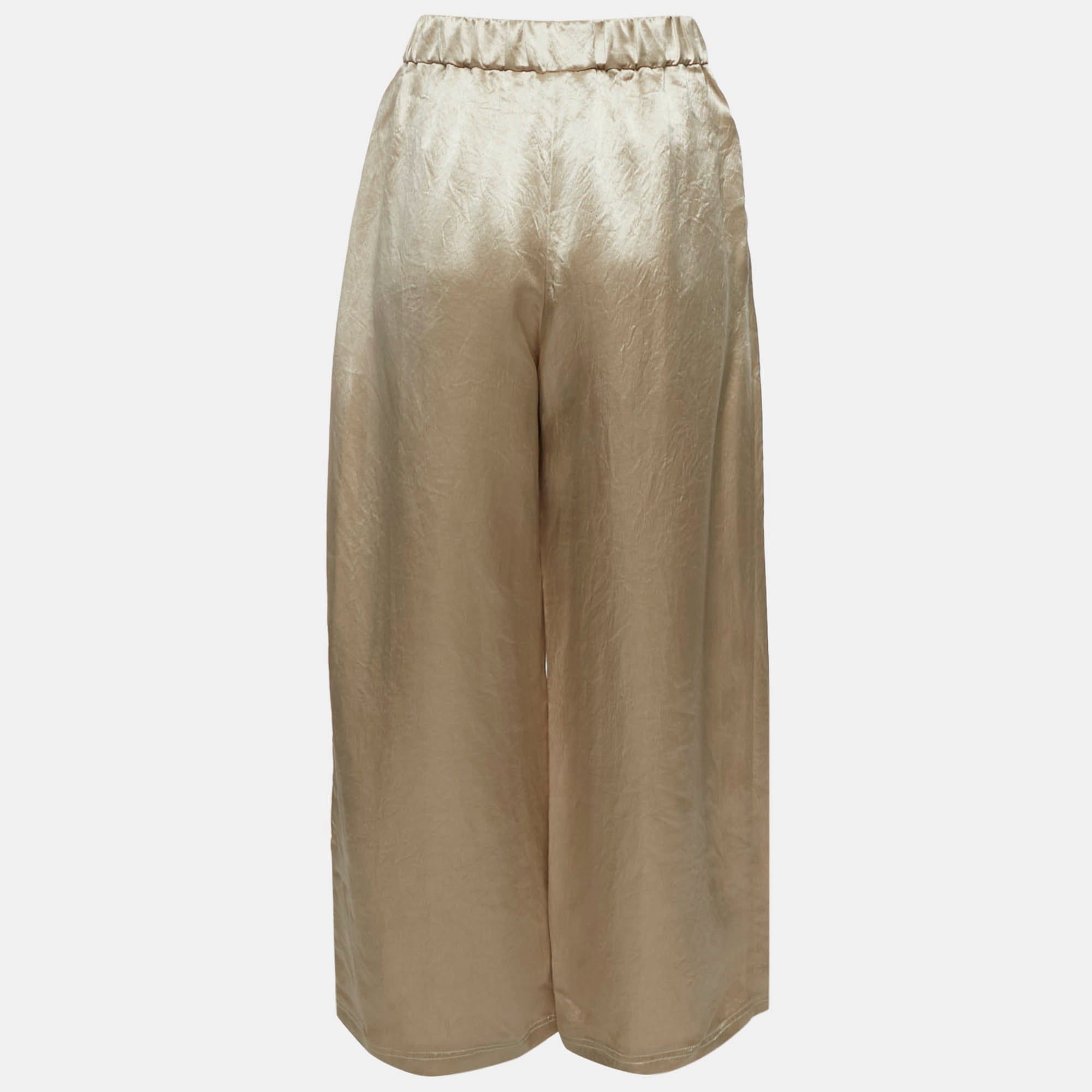 Max Mara Champagne Satin Wide Leg Trousers