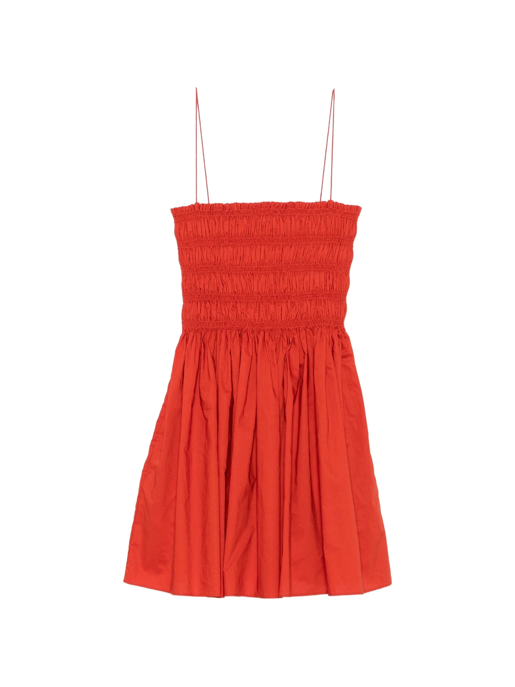 Matteau shirred - bodice spaghetti - straps cotton mini dress