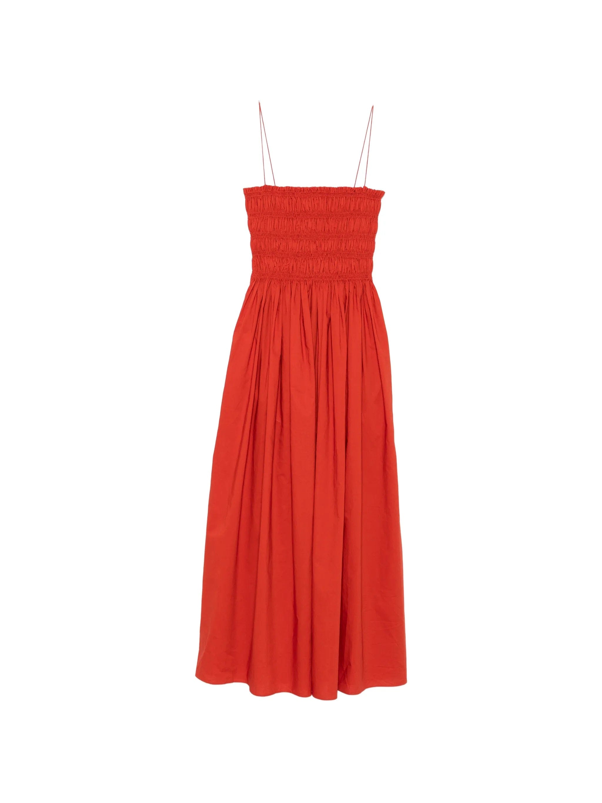 Matteau shirred spaghetti - straps cotton maxi dress