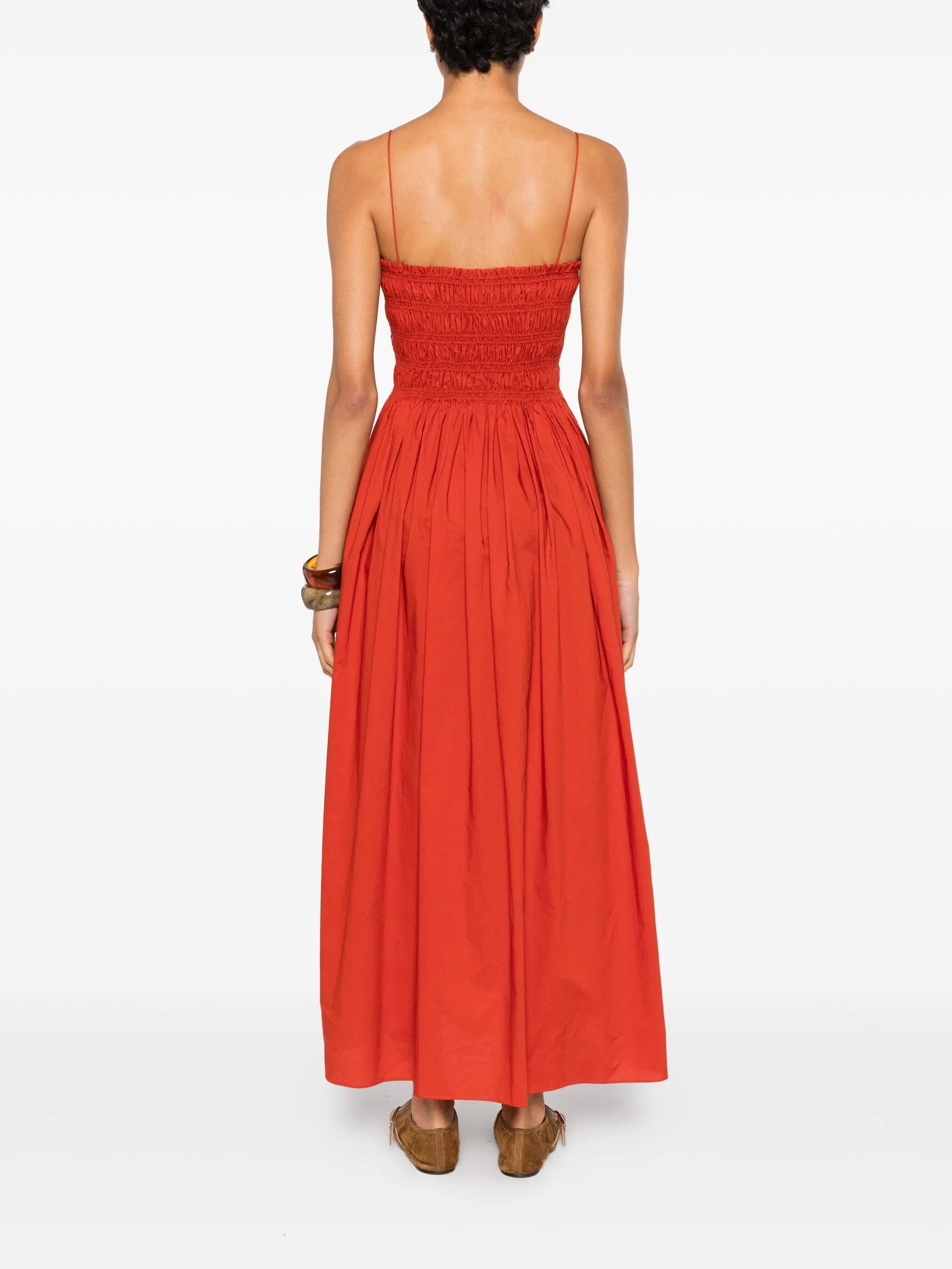 Matteau shirred spaghetti - straps cotton maxi dress