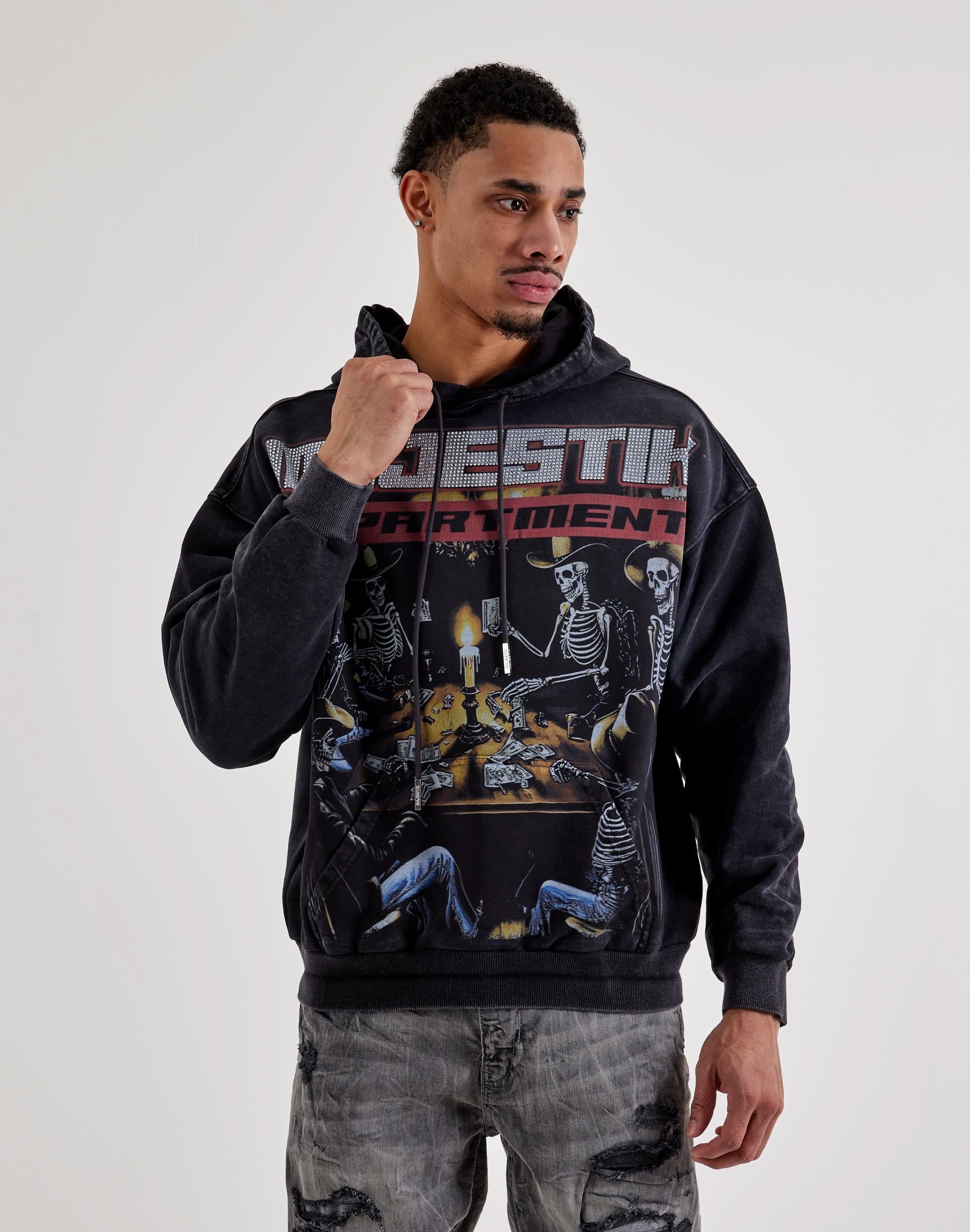 Majestik Skeleton Card Game Graphic Hoodie