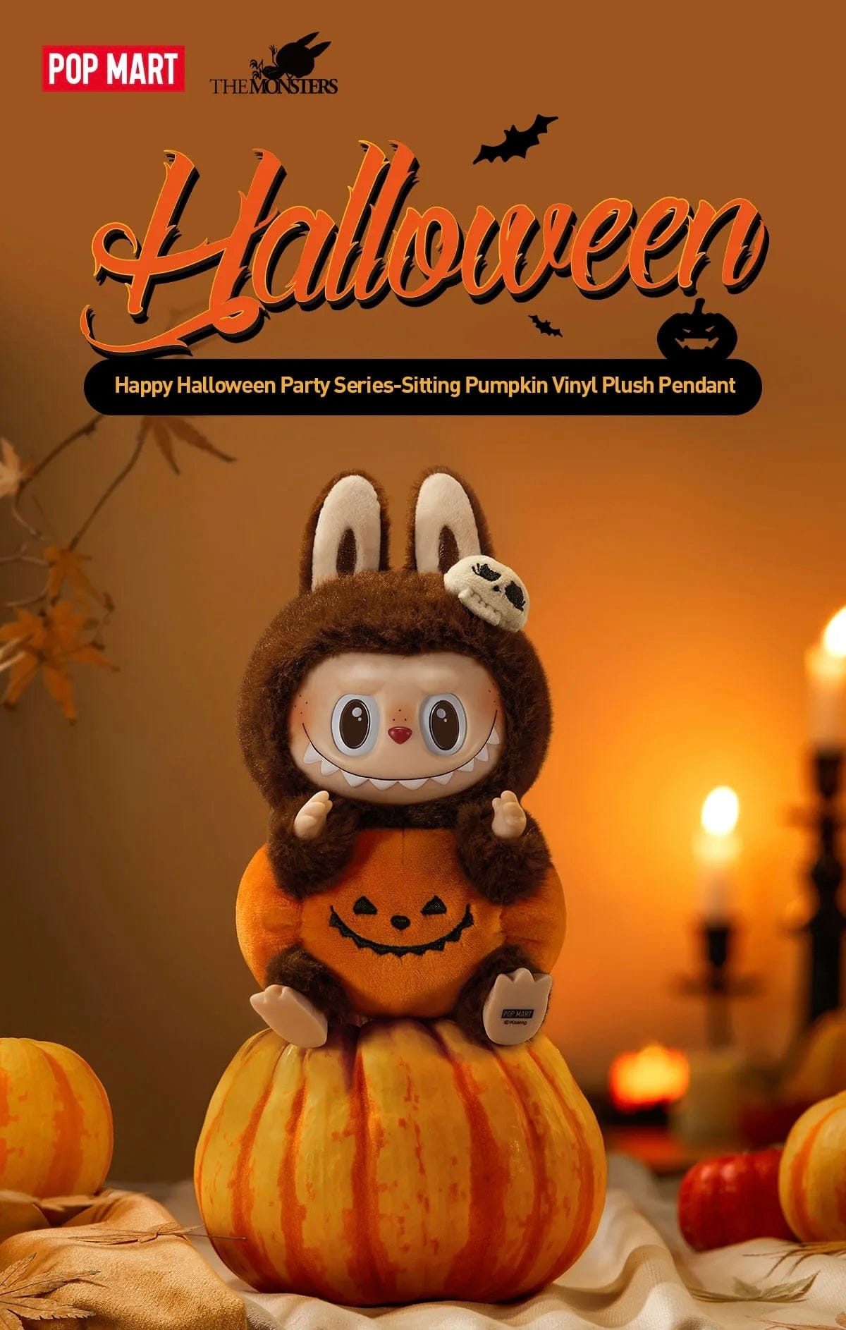 Chasethepop Labubu the Monsters Happy Halloween Party Series - Sitting Pumpkin Vinyl Plush Pendant by POP MART