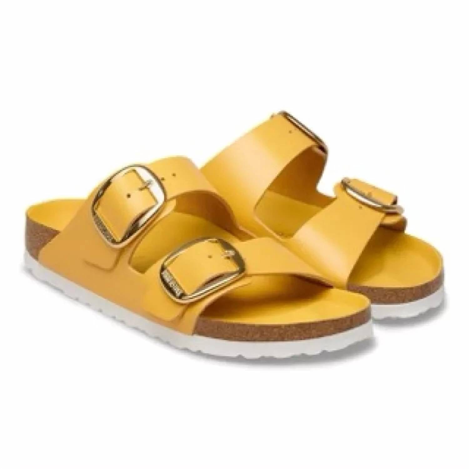 High Women's Arizona Big Buckle Natural Leather Sandal In High - Shine Ochre