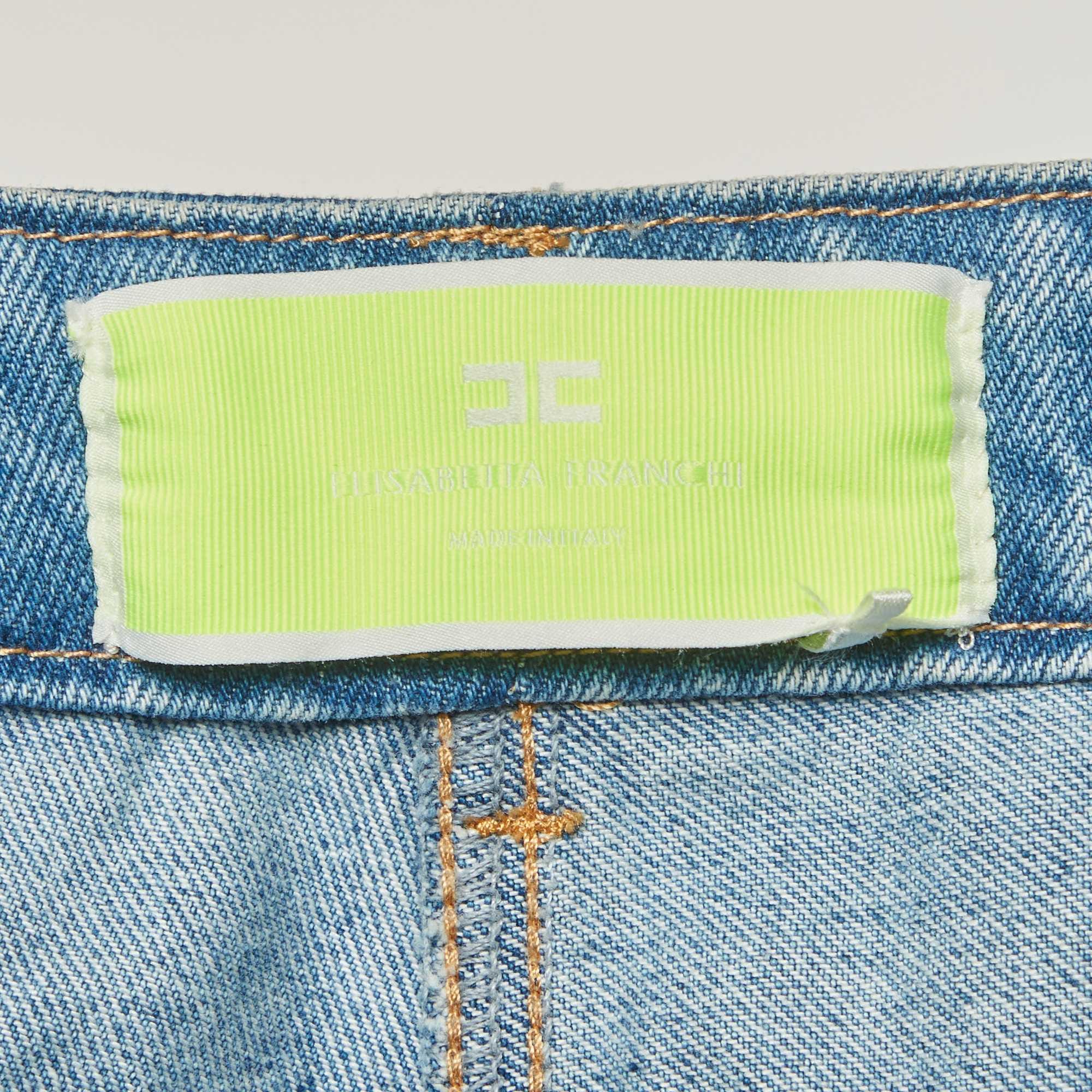 Elisabetta Franchi Blue Denim Sequined Cargo Jeans S/waist