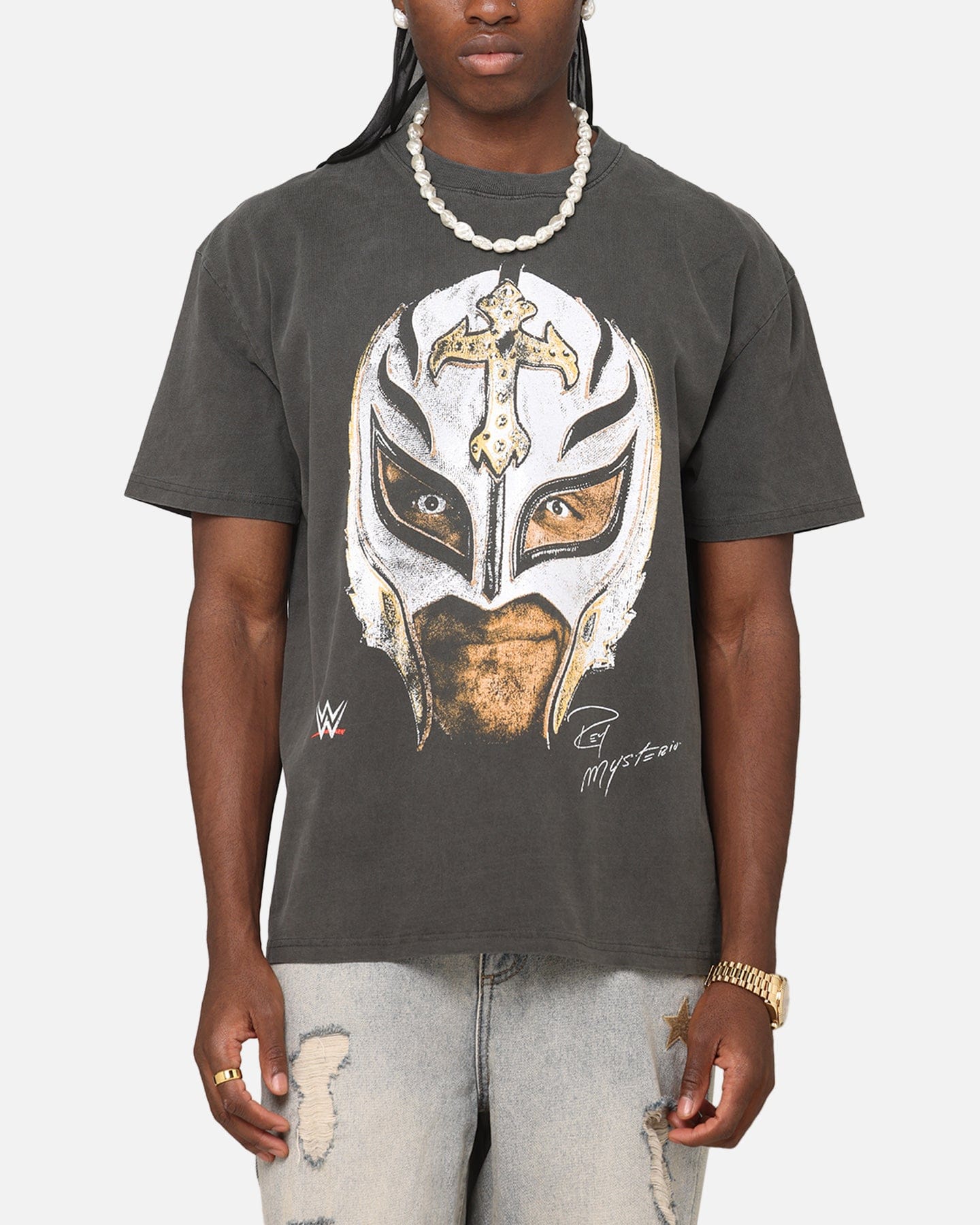 Head Culture Kings x WWE Rey Mysterio Big Head Heavyweight T - Shirt Black Wash