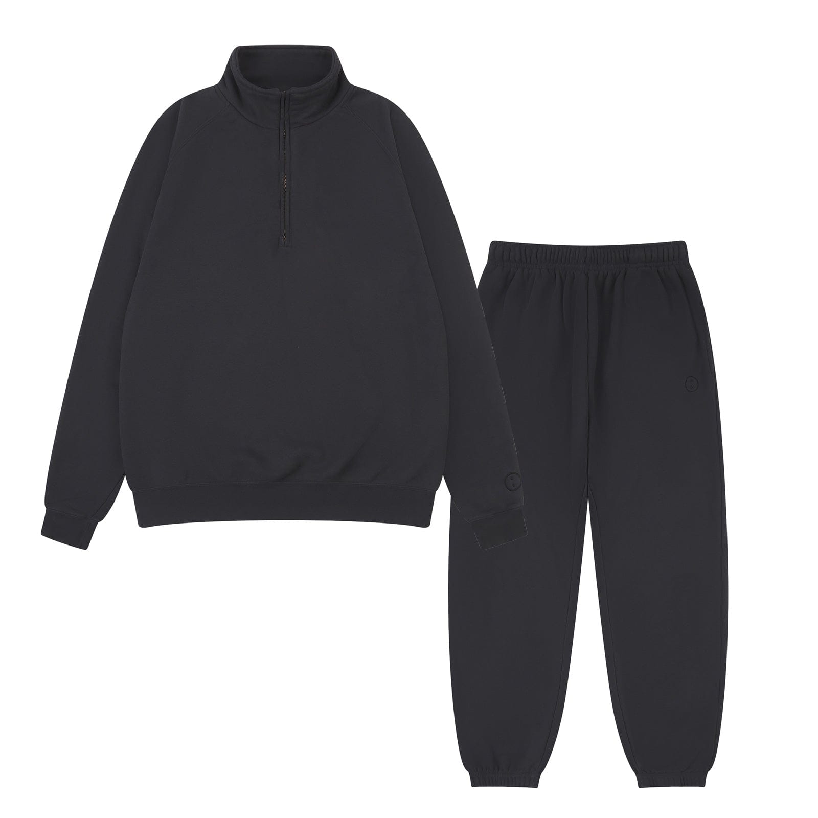 Essentials Vintage Washed 1/4 Zip Sweatshirt & Jogger Set - Black