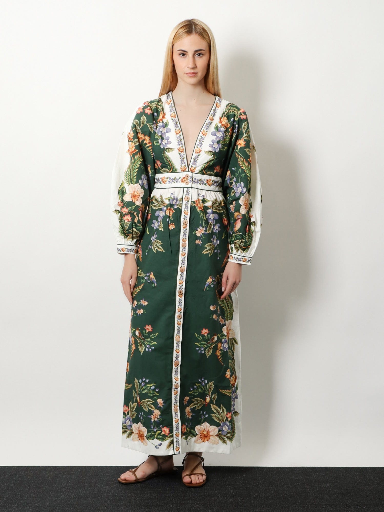 FARM RIO Long cotton dress with floral print