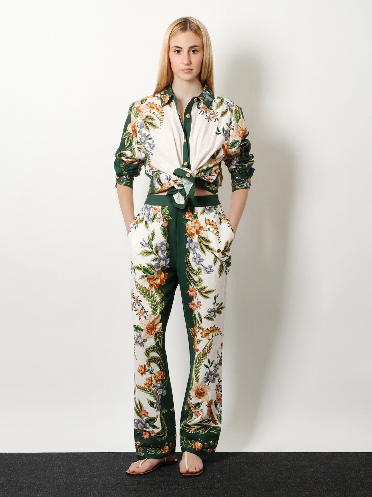 FARM RIO Linen and viscose shirt with floral pattern