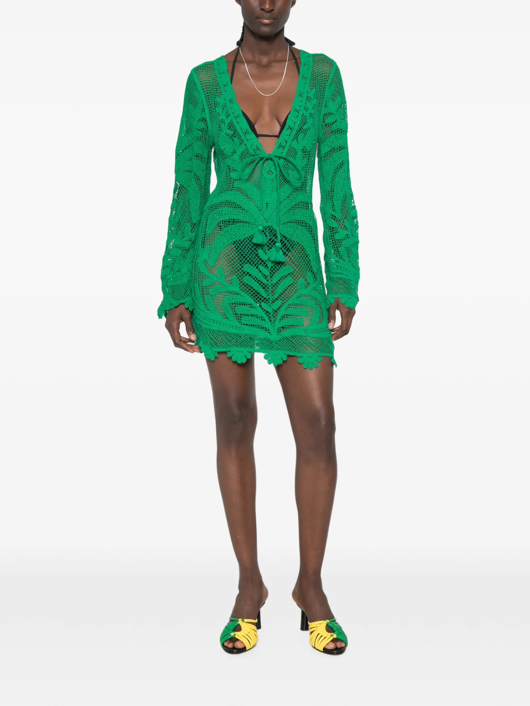 FARM Rio crochet - knit tassel - detail mini dress