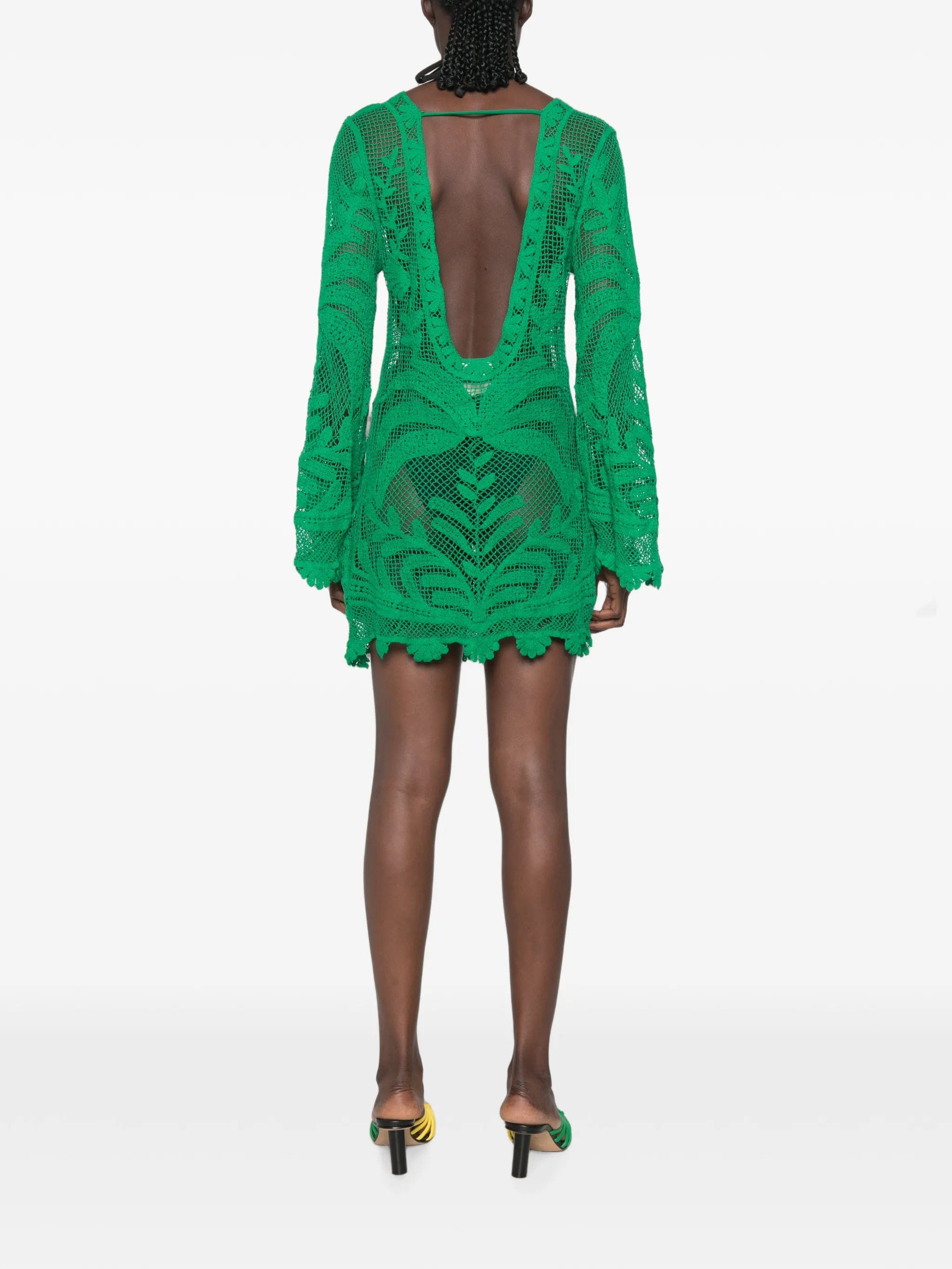 FARM Rio crochet - knit tassel - detail mini dress