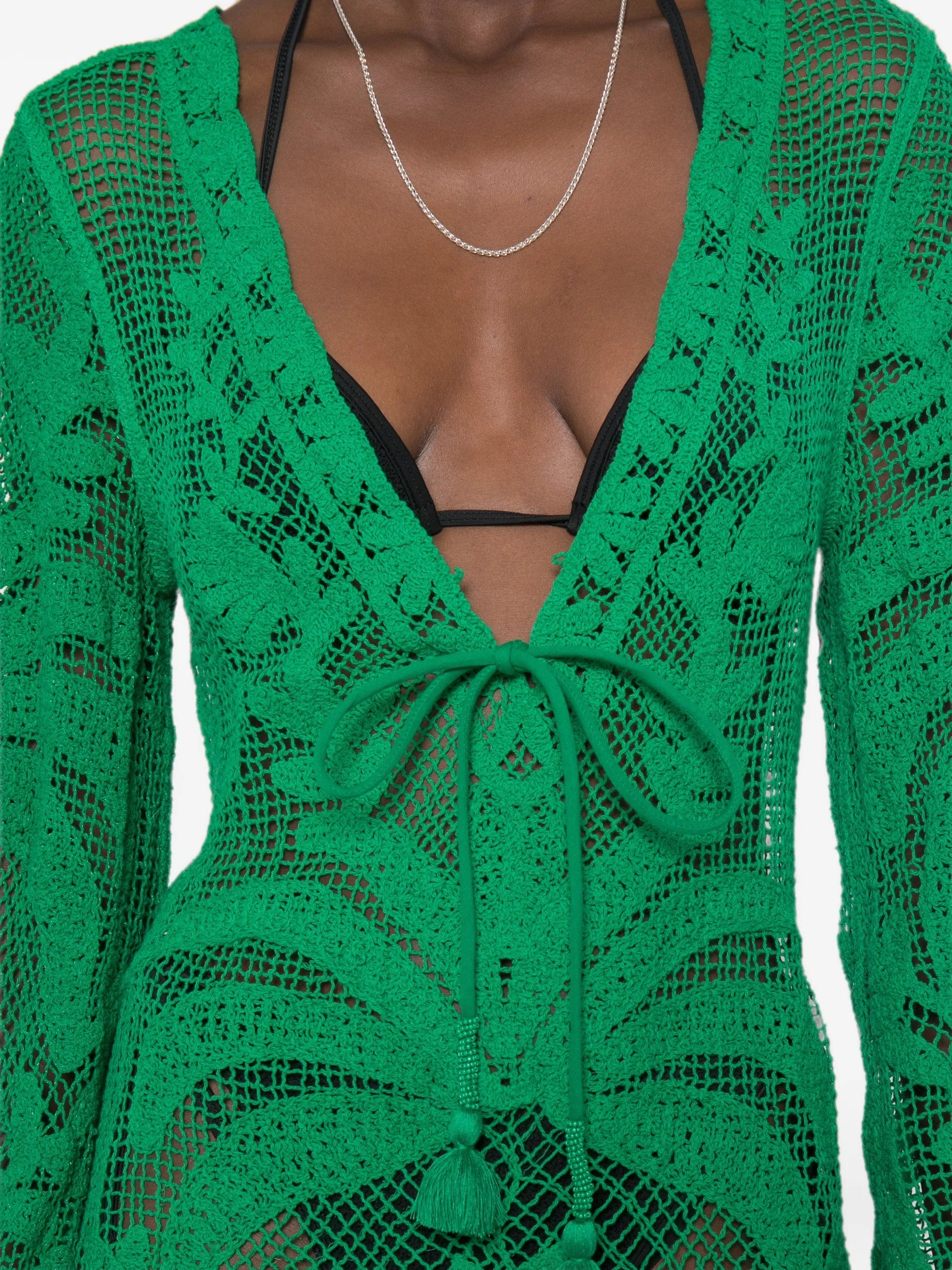 FARM Rio crochet - knit tassel - detail mini dress