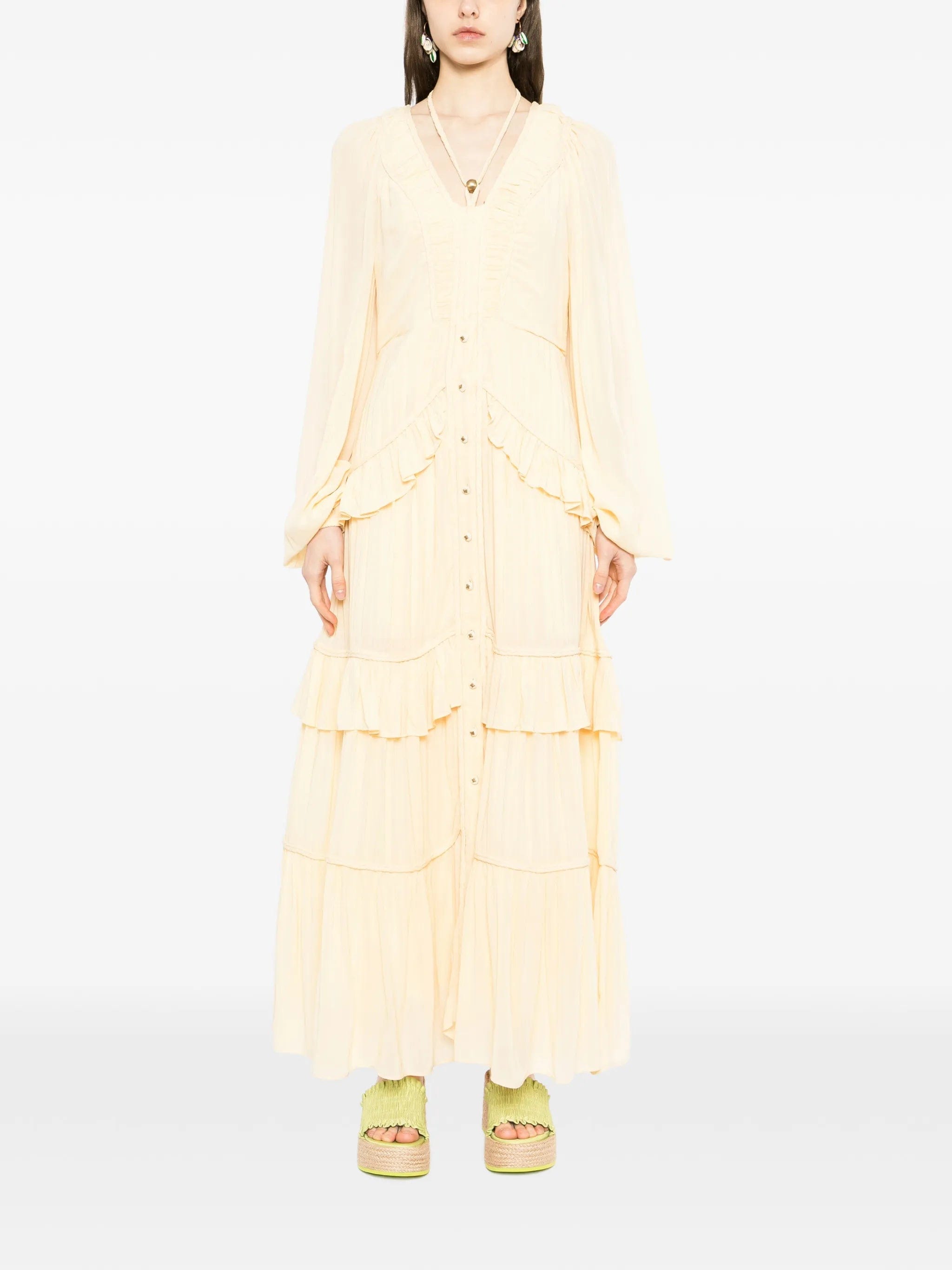 FARM Rio ruffled V - neck maxi dress