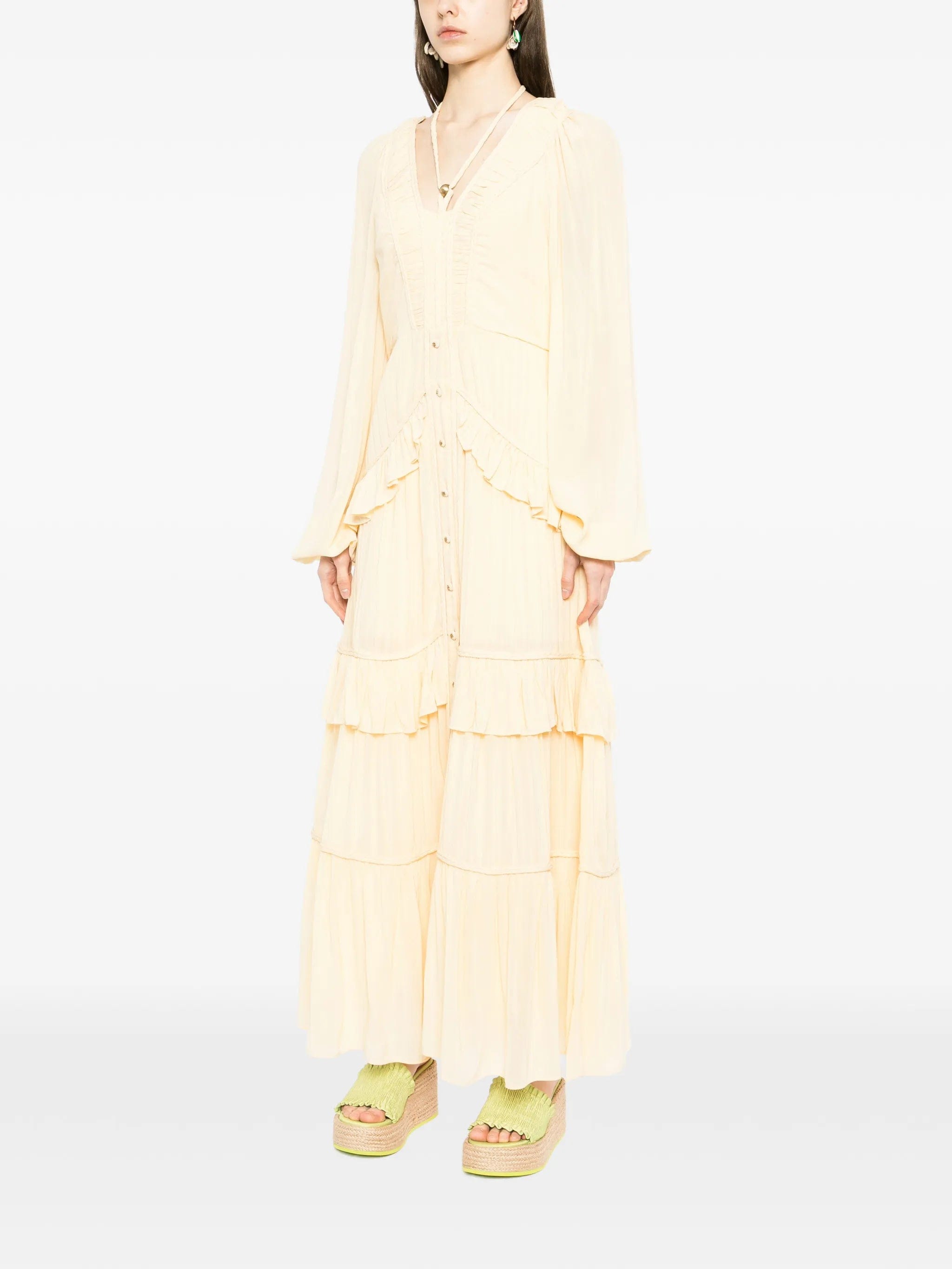 FARM Rio ruffled V - neck maxi dress