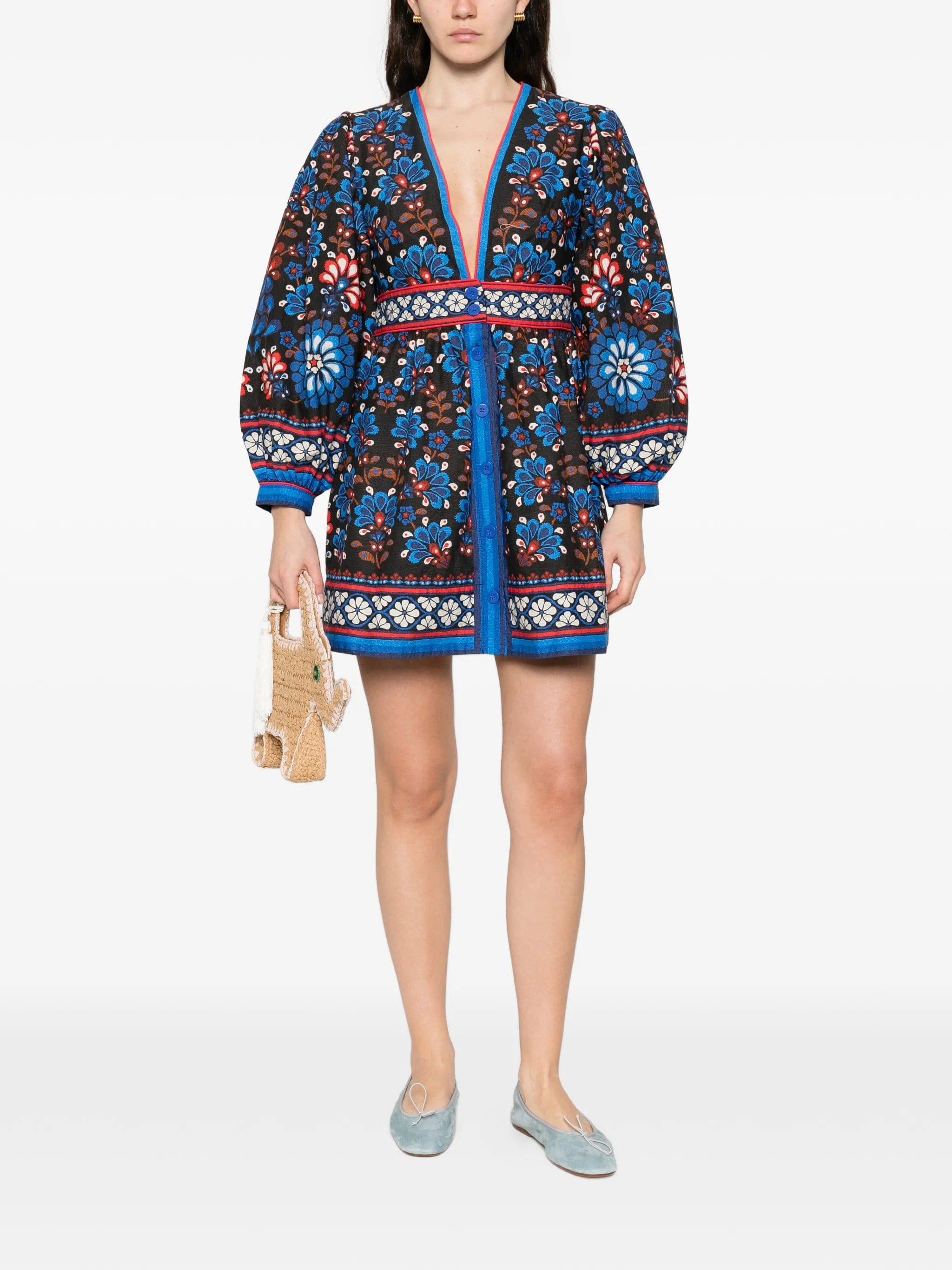 FARM Rio Latina Scarf V - neck mini dress