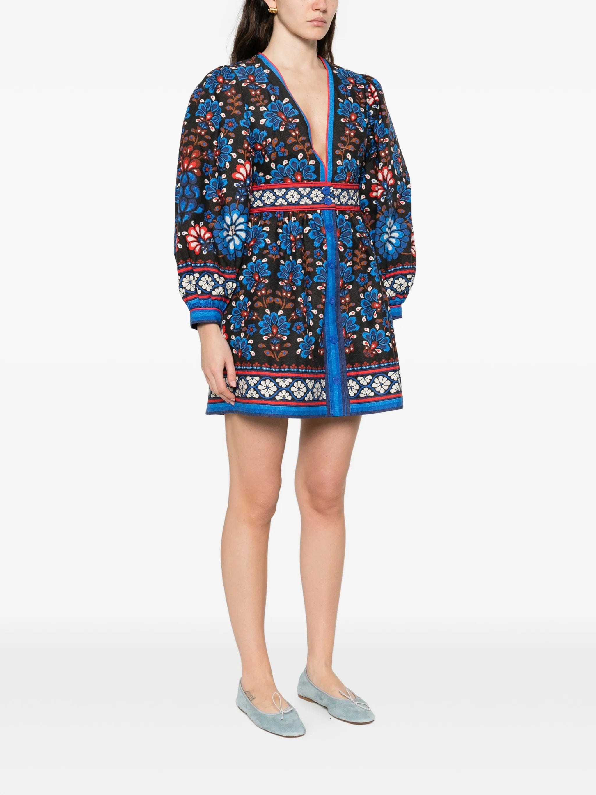 FARM Rio Latina Scarf V - neck mini dress