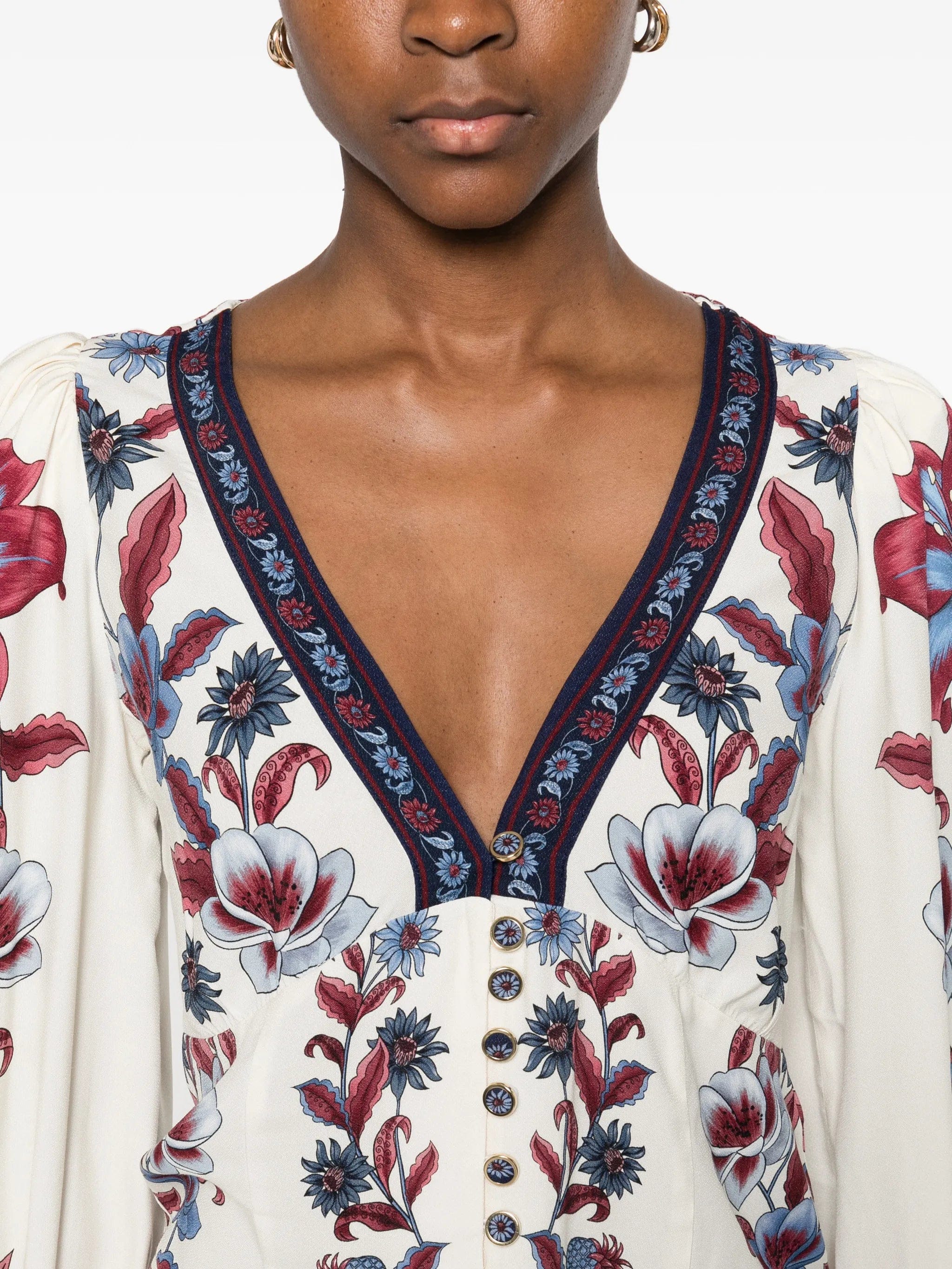 FARM Rio floral - print V - neck blouse