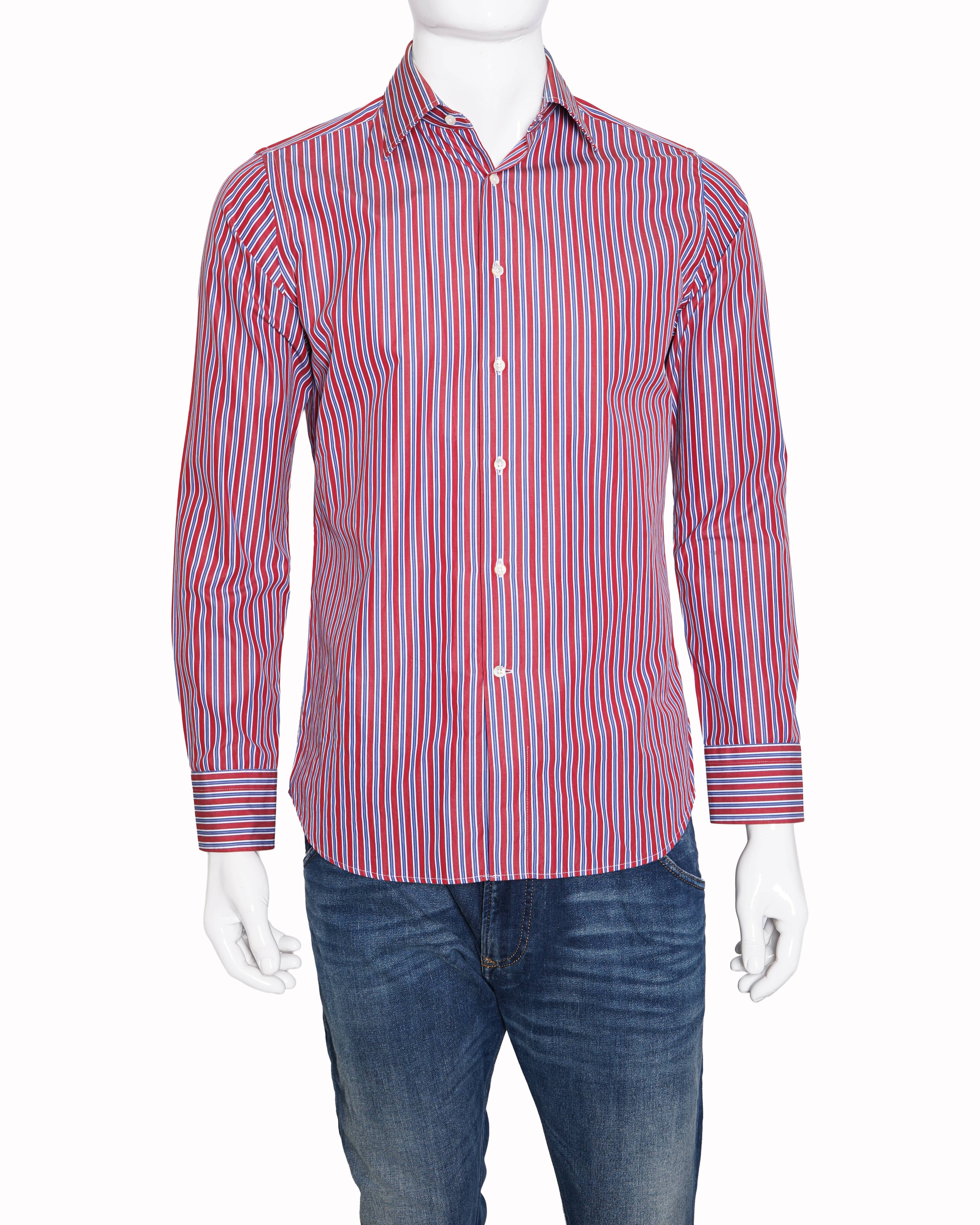 Canali Men's Full Sleeve Button Down Shirt In Red Stripe