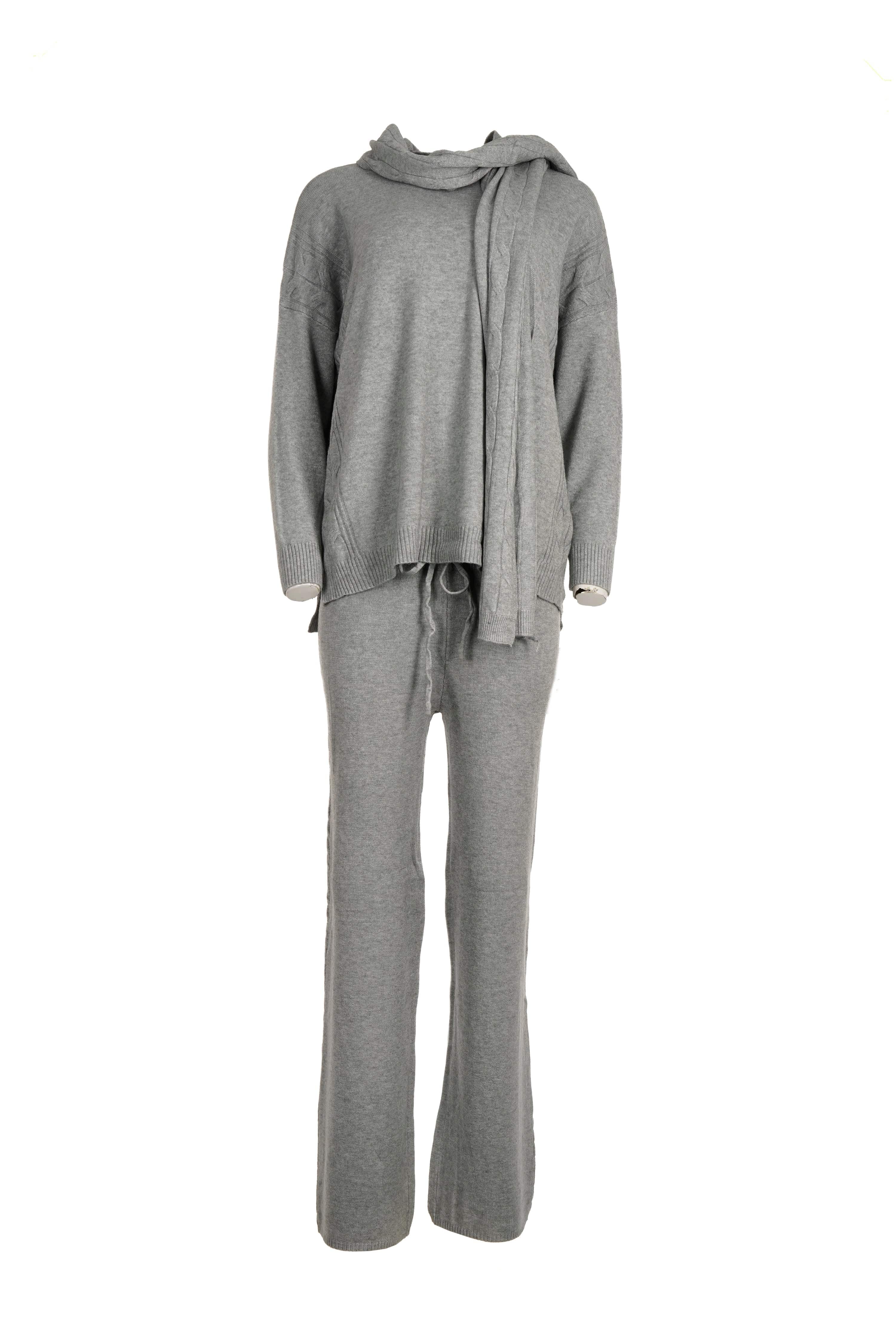 Knit A117A GREY M/L CABLE KNIT SCARF 3 PIECE SET AKC0300