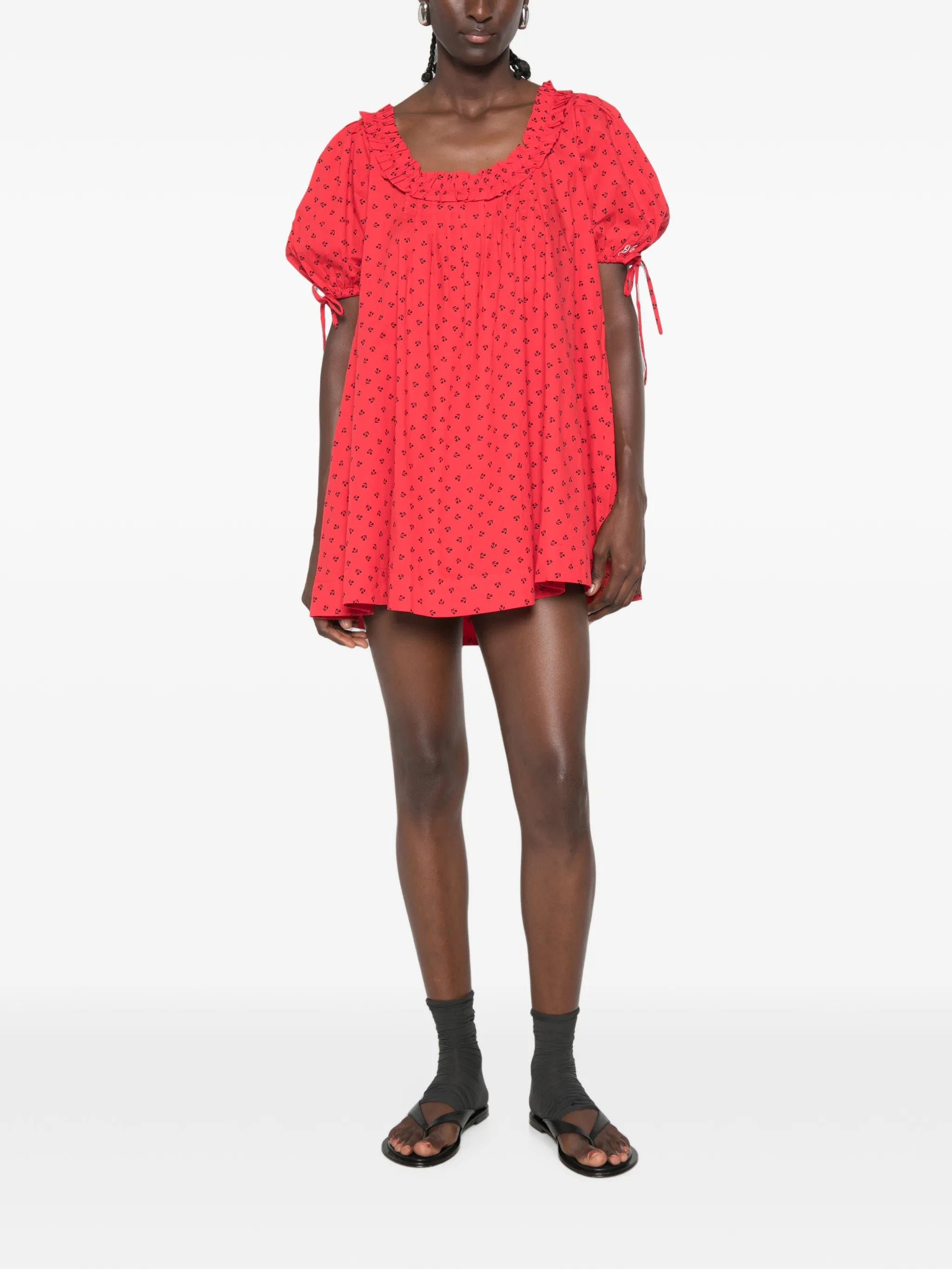 Damson Madder Jemima ruffled cherry - print mini dress